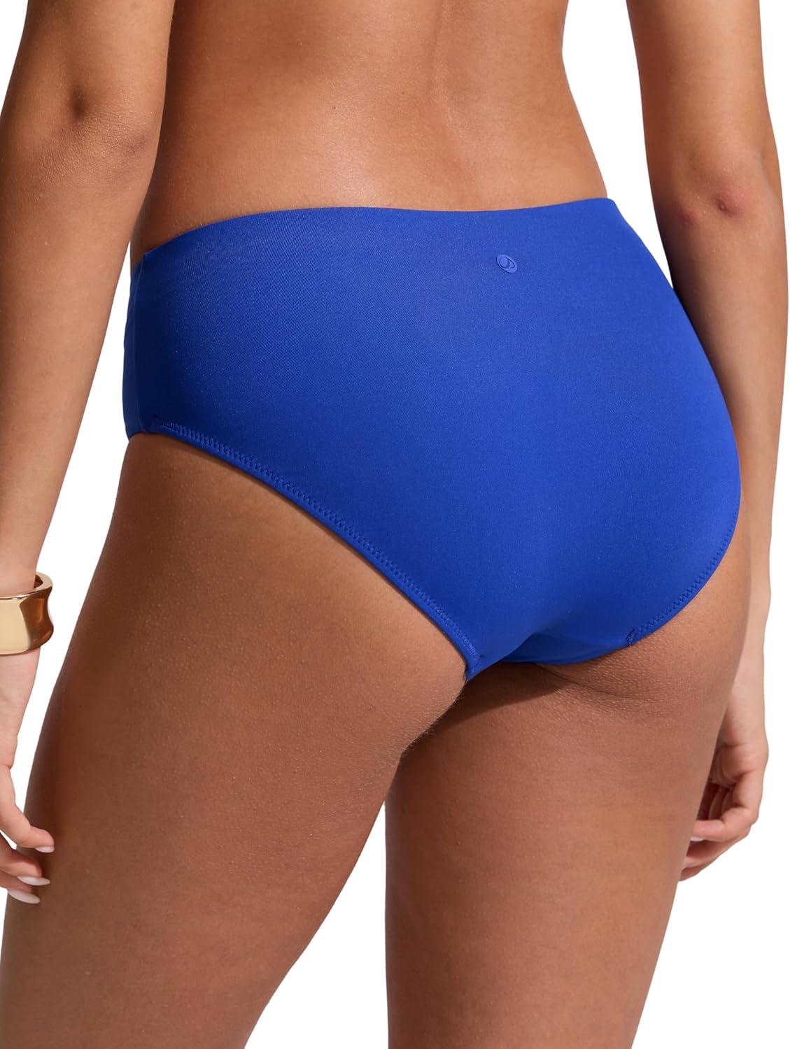 imageCRZ YOGA Mid Waisted Bikini Bottoms for Women Full Coverage Bathing Suit Swimsuit Basic Swim BriefsWaves Blue