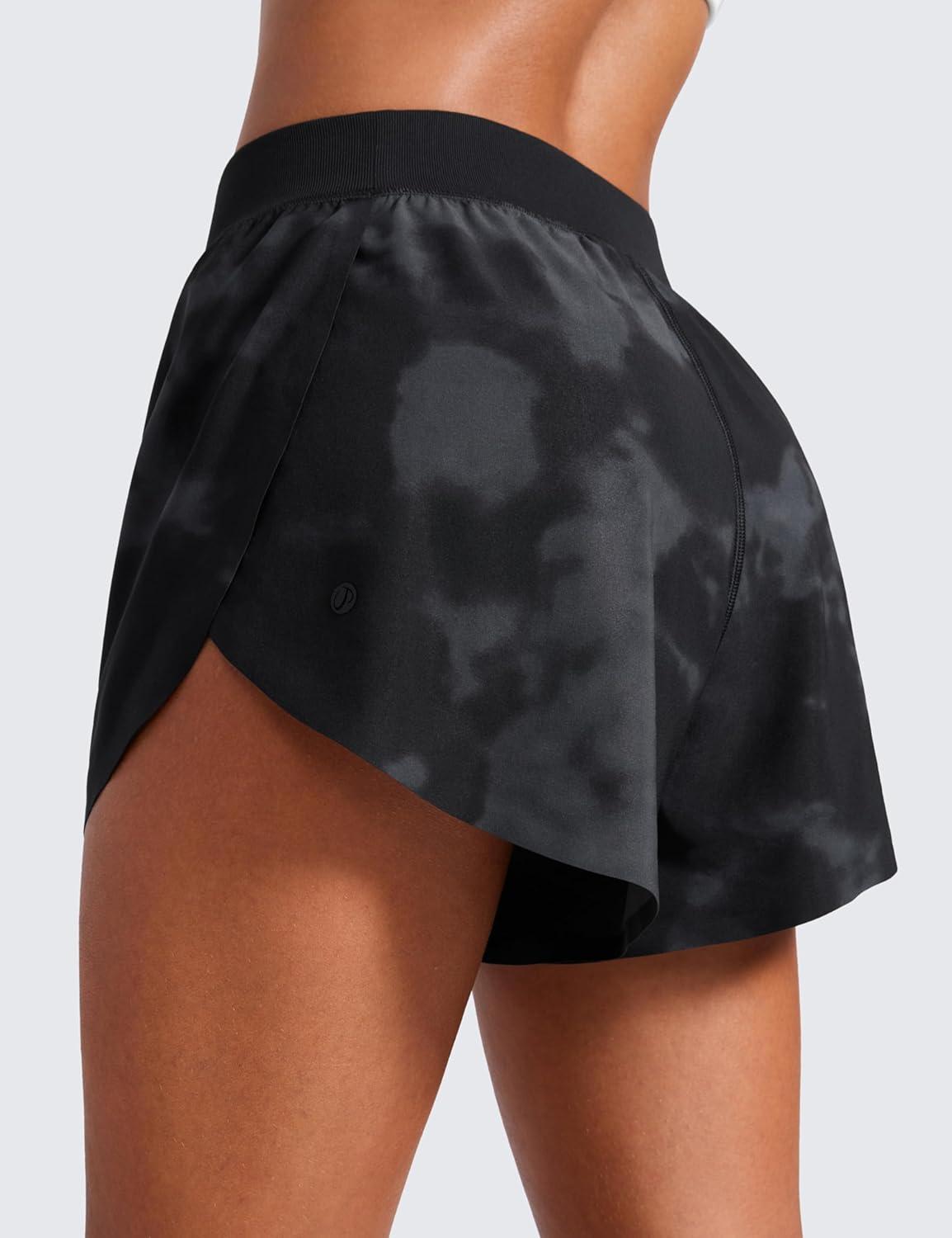 imageCRZ YOGA Mid Waisted Split Running Shorts for Women 4quot Comfy Mesh Liner for Workout Athletic Gym Track Quick DryBlack Tie Dye Flowers