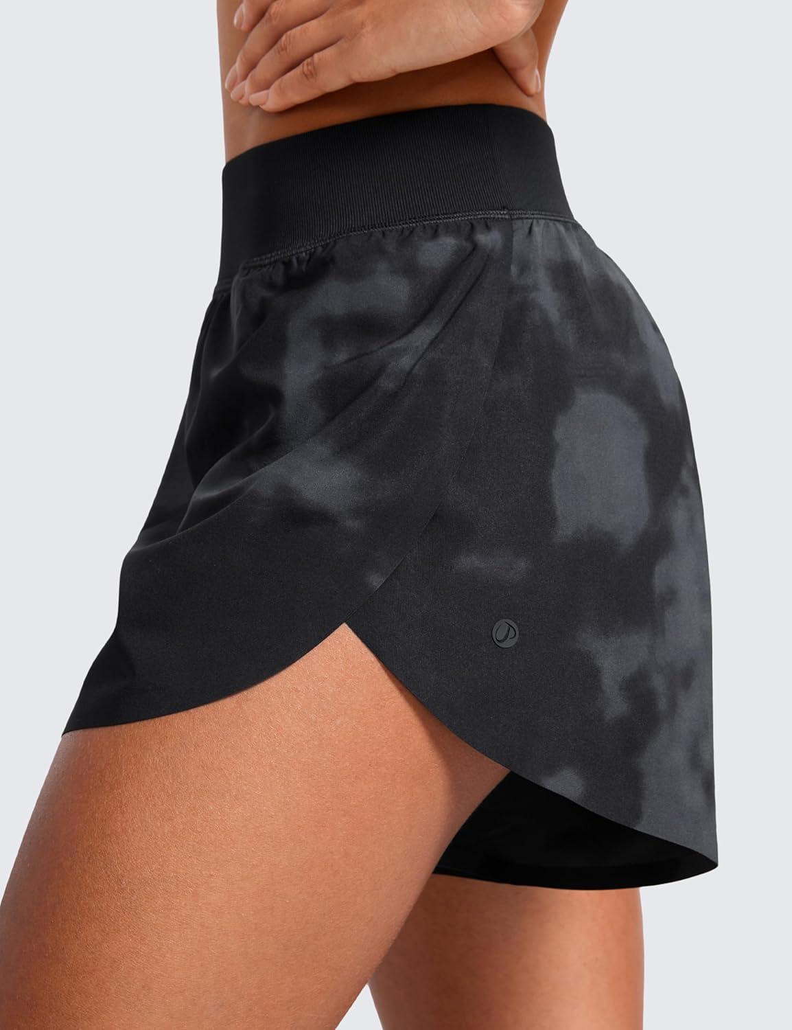 imageCRZ YOGA Mid Waisted Split Running Shorts for Women 4quot Comfy Mesh Liner for Workout Athletic Gym Track Quick DryBlack Tie Dye Flowers