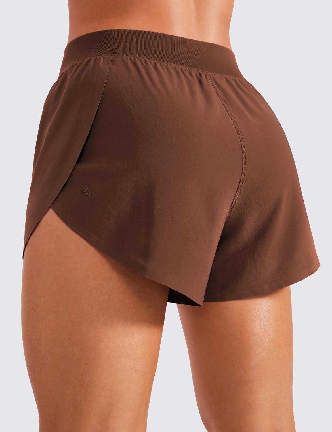 imageCRZ YOGA Mid Waisted Split Running Shorts for Women 4quot Comfy Mesh Liner for Workout Athletic Gym Track Quick DryCoffee Brown