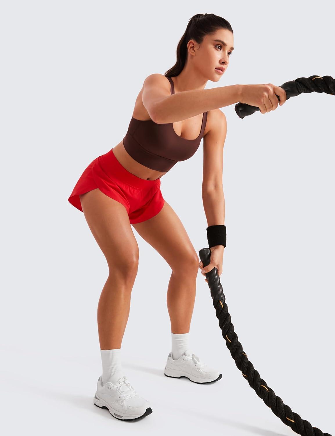 imageCRZ YOGA Mid Waisted Split Running Shorts for Women 4quot Comfy Mesh Liner for Workout Athletic Gym Track Quick DryDeep Red