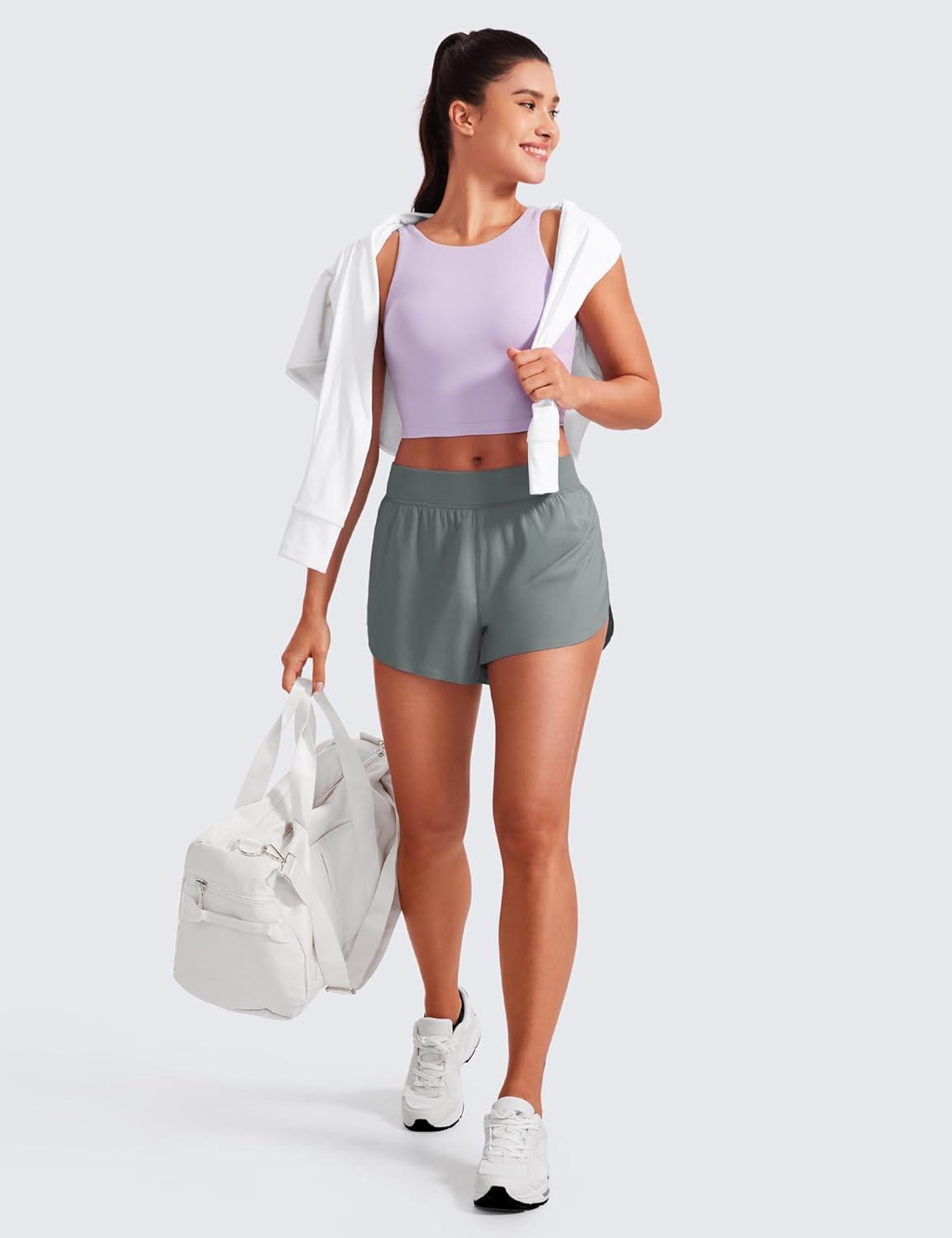 imageCRZ YOGA Mid Waisted Split Running Shorts for Women 4quot Comfy Mesh Liner for Workout Athletic Gym Track Quick DryGrey Sage