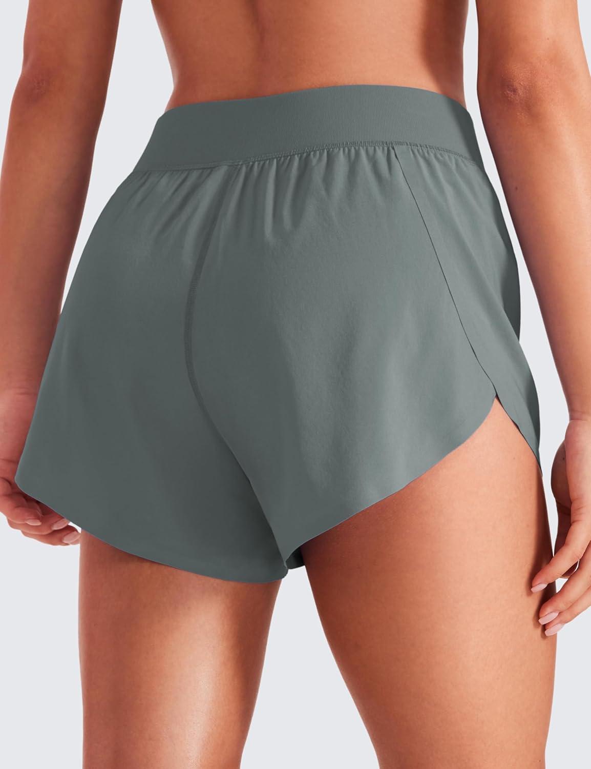imageCRZ YOGA Mid Waisted Split Running Shorts for Women 4quot Comfy Mesh Liner for Workout Athletic Gym Track Quick DryGrey Sage
