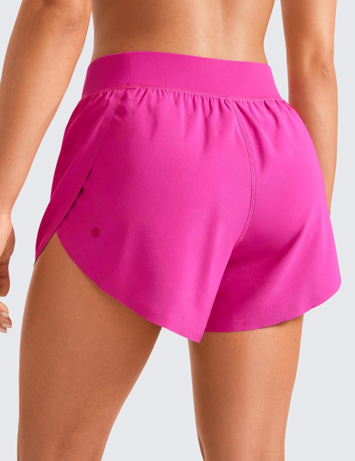 imageCRZ YOGA Mid Waisted Split Running Shorts for Women 4quot Comfy Mesh Liner for Workout Athletic Gym Track Quick DryHibiscus Purple