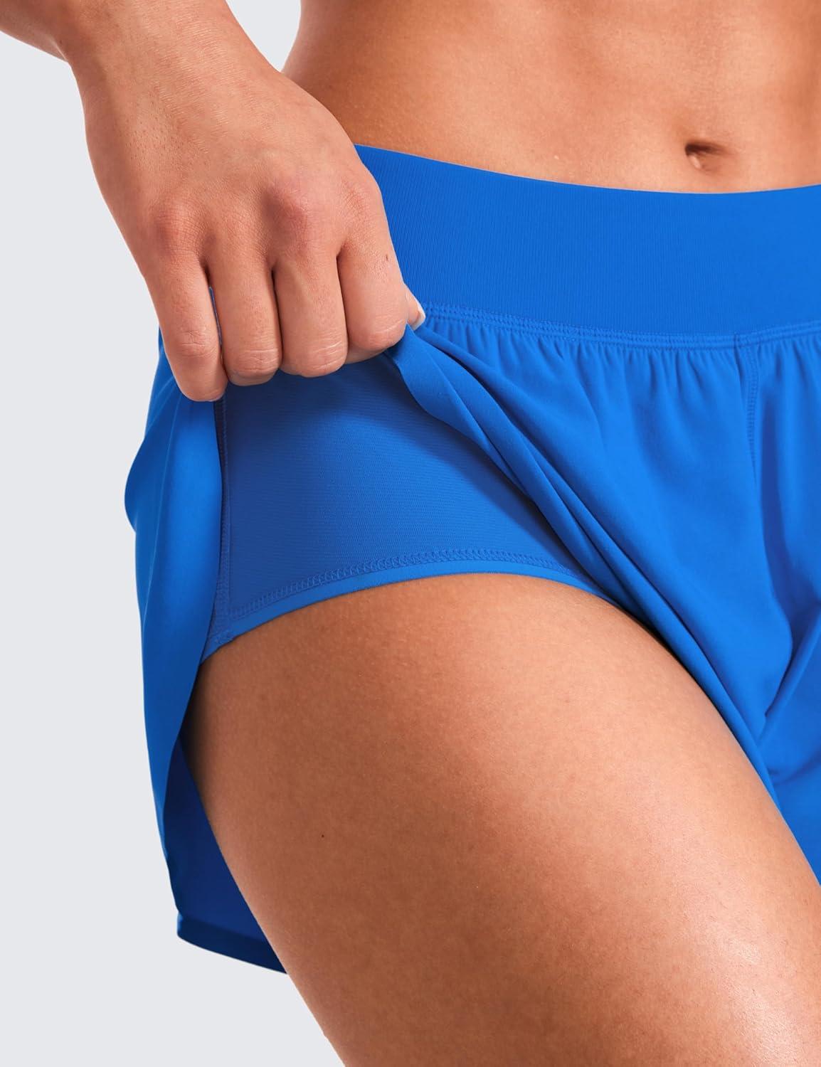 imageCRZ YOGA Mid Waisted Split Running Shorts for Women 4quot Comfy Mesh Liner for Workout Athletic Gym Track Quick DrySparkle Blue