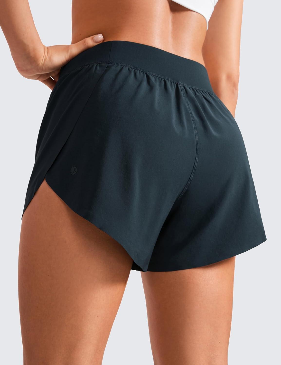 imageCRZ YOGA Mid Waisted Split Running Shorts for Women 4quot Comfy Mesh Liner for Workout Athletic Gym Track Quick DryTrue Navy