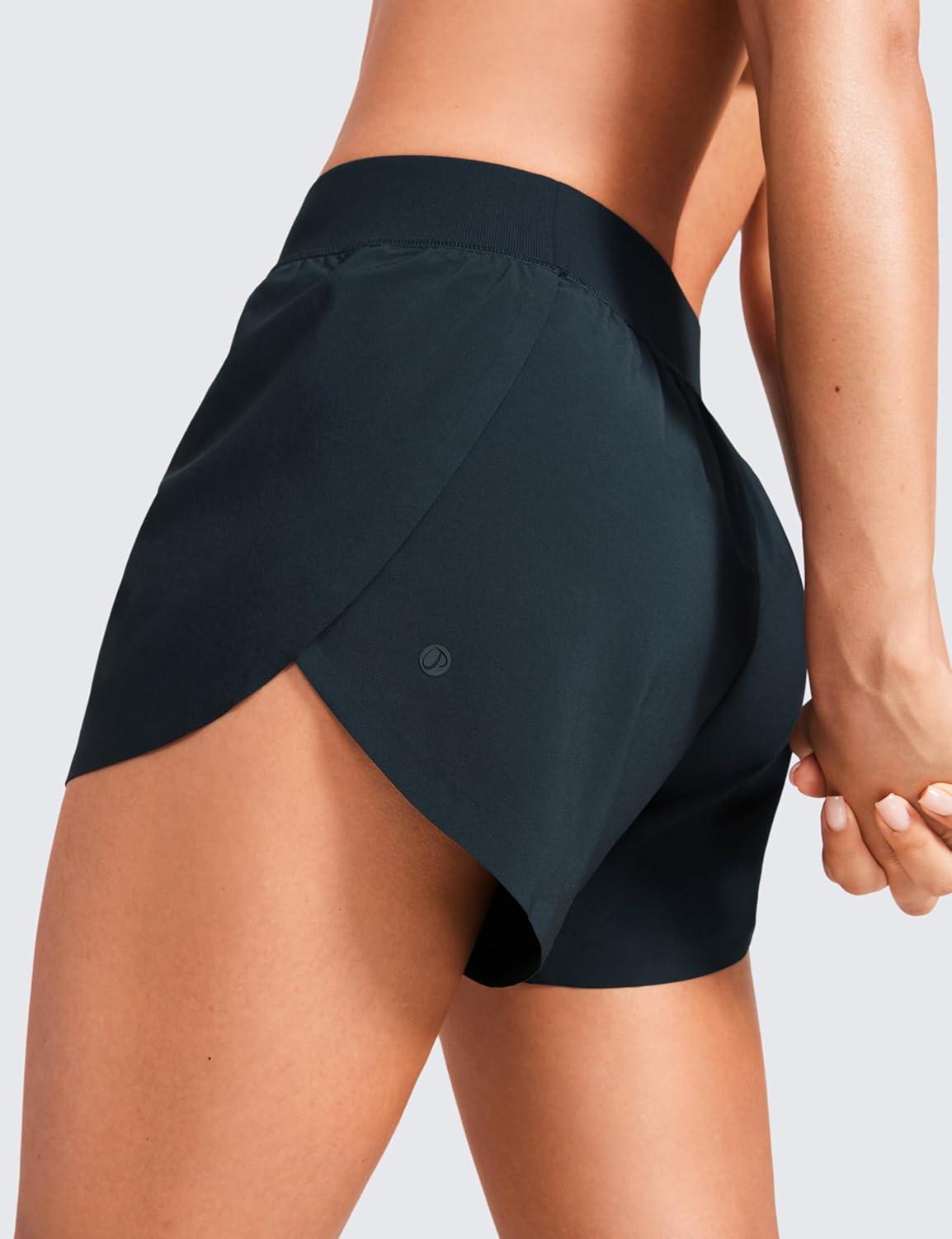imageCRZ YOGA Mid Waisted Split Running Shorts for Women 4quot Comfy Mesh Liner for Workout Athletic Gym Track Quick DryTrue Navy