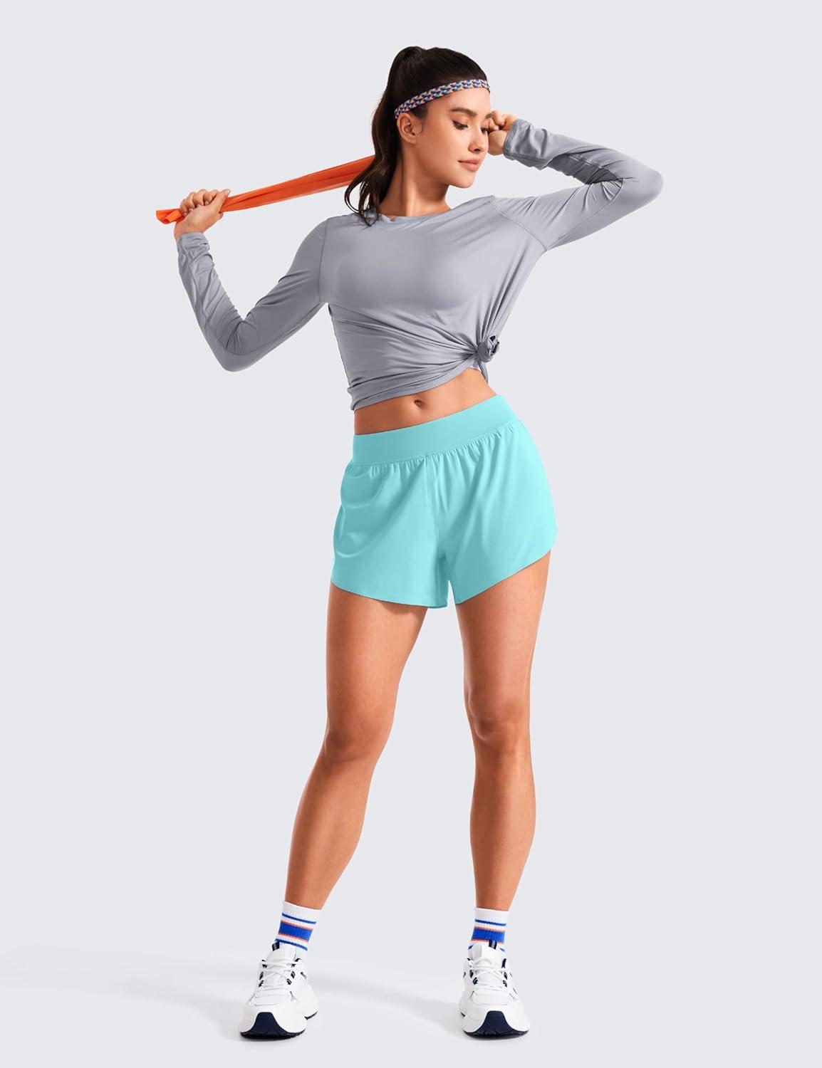 imageCRZ YOGA Mid Waisted Split Running Shorts for Women 4quot Comfy Mesh Liner for Workout Athletic Gym Track Quick DryTurquoise