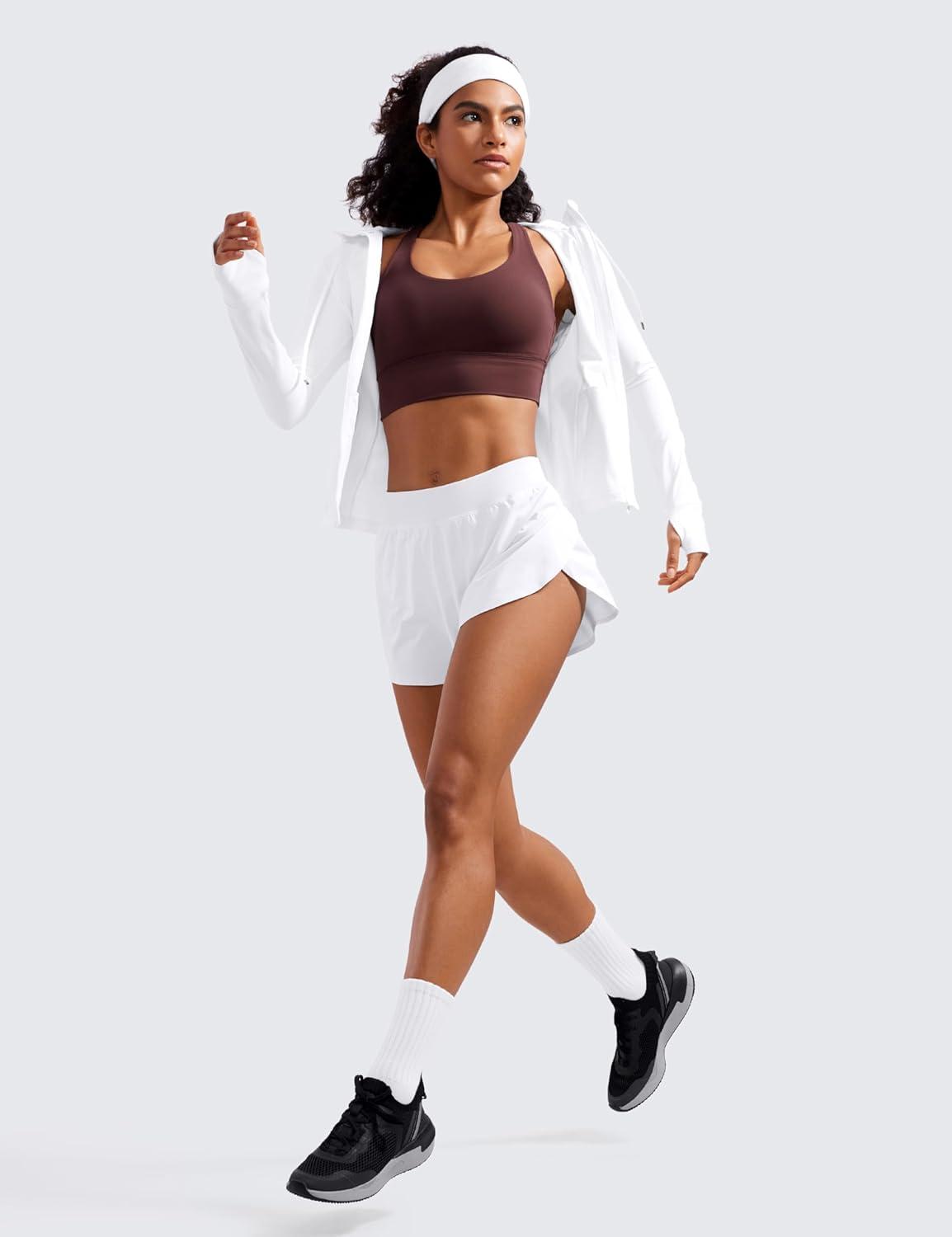 imageCRZ YOGA Mid Waisted Split Running Shorts for Women 4quot Comfy Mesh Liner for Workout Athletic Gym Track Quick DryWhite