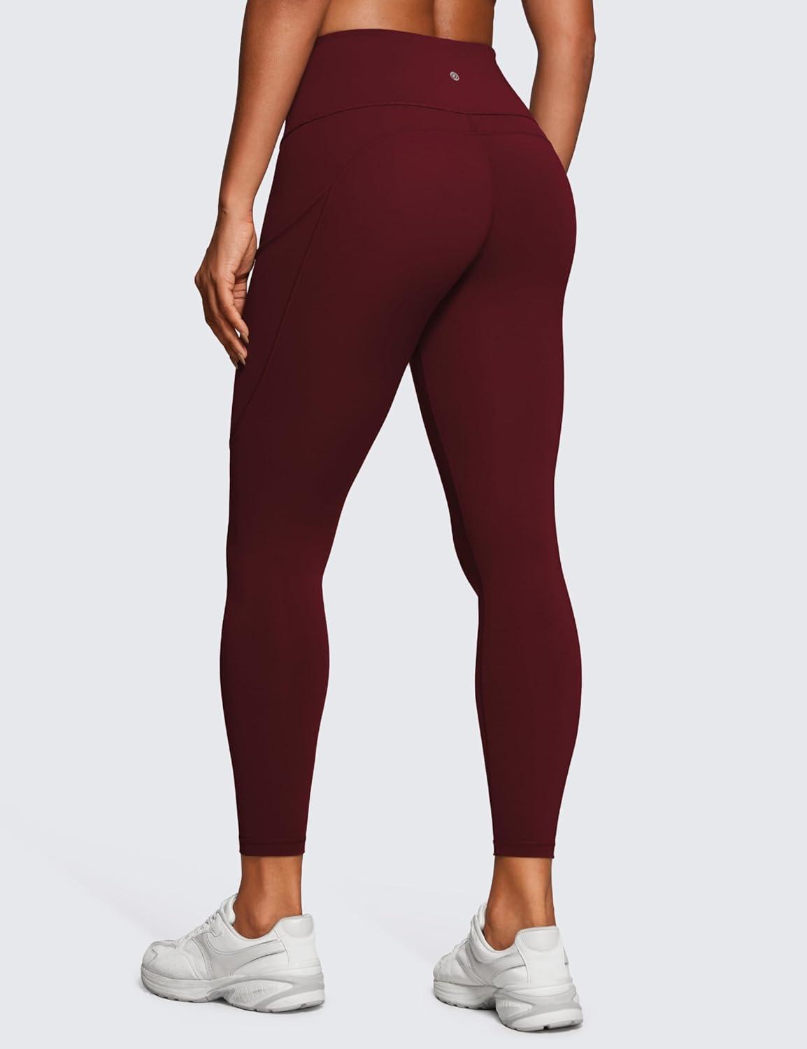 imageCRZ YOGA Naked Feeling Workout Leggings Pockets 25 High Waisted Womens Yoga Pants Running TightsRed Merlot