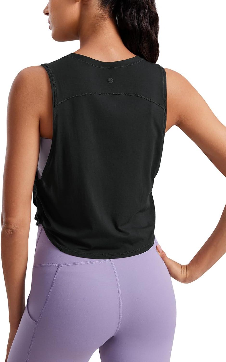 imageCRZ YOGA Pima Cotton Large Armhole Tank Tops for Women Workout Sport Athletic Yoga Running Gym Loose Crop Sleeveless ShirtsBlack