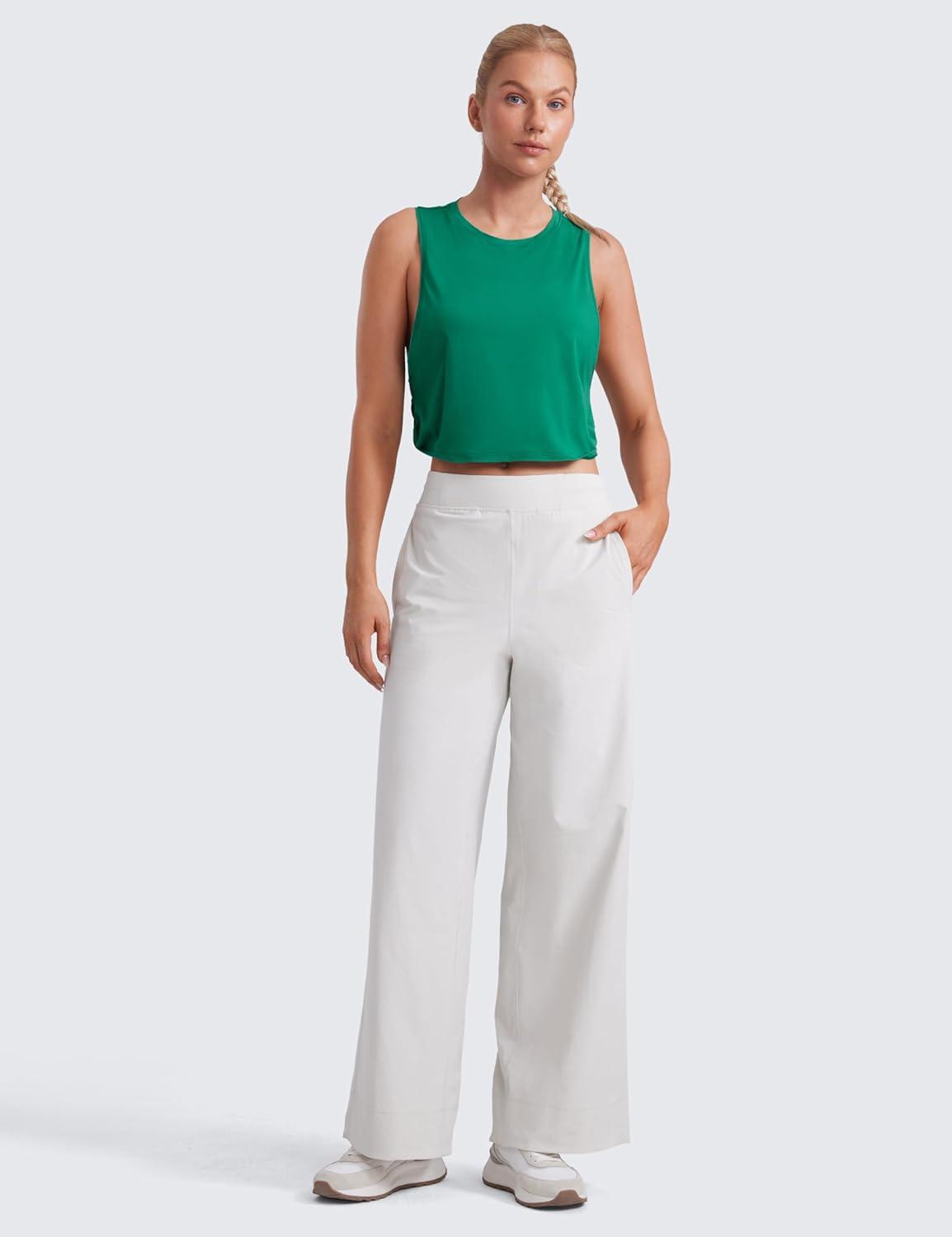 imageCRZ YOGA Pima Cotton Large Armhole Tank Tops for Women Workout Sport Athletic Yoga Running Gym Loose Crop Sleeveless ShirtsCascadia Green