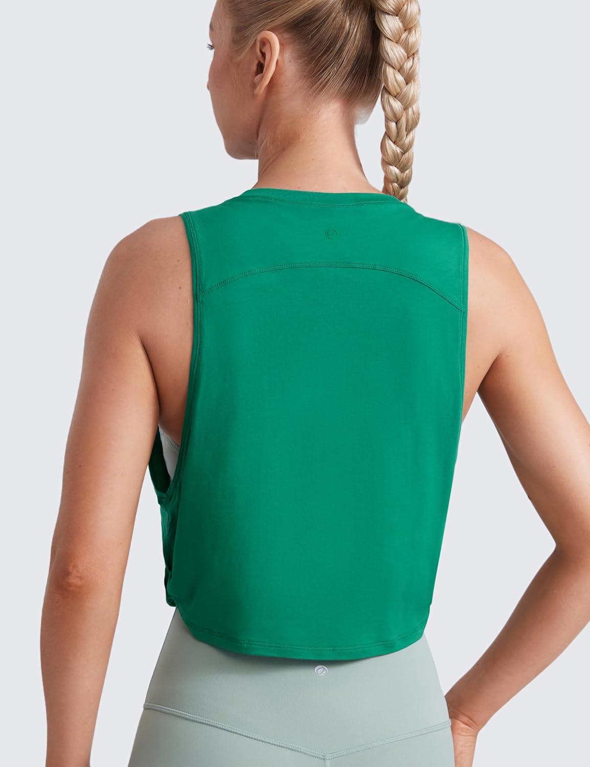 imageCRZ YOGA Pima Cotton Large Armhole Tank Tops for Women Workout Sport Athletic Yoga Running Gym Loose Crop Sleeveless ShirtsCascadia Green