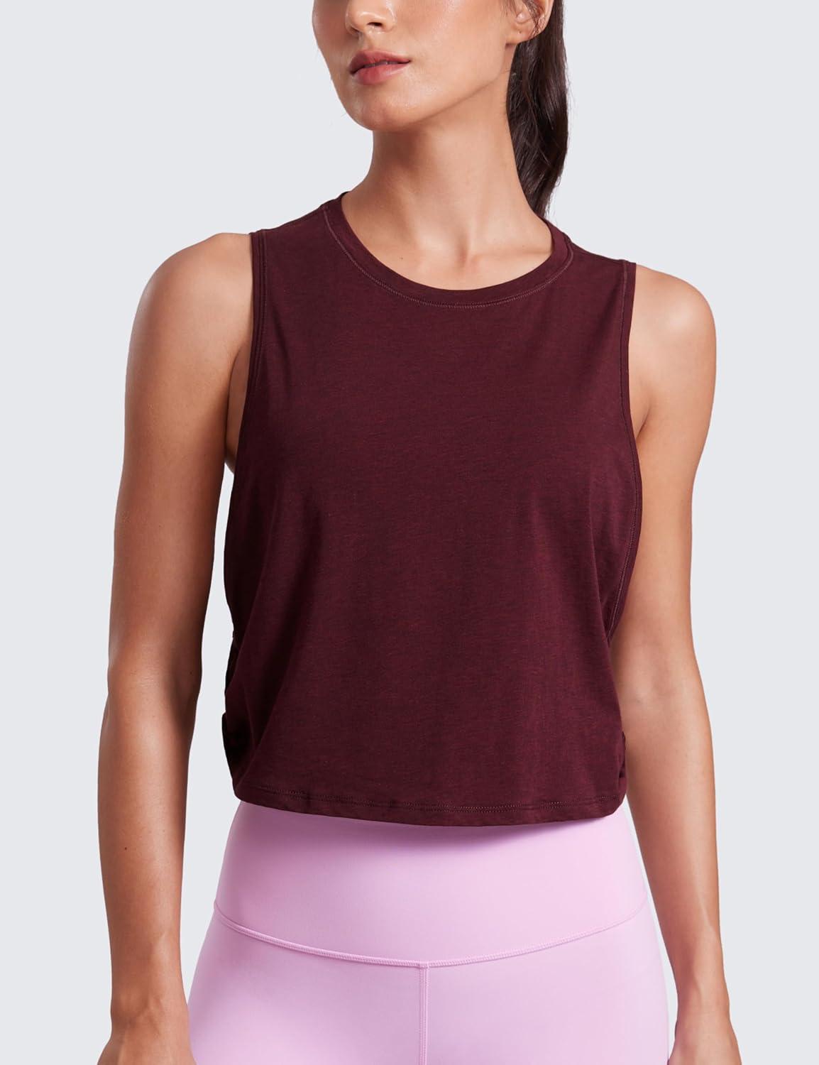 imageCRZ YOGA Pima Cotton Large Armhole Tank Tops for Women Workout Sport Athletic Yoga Running Gym Loose Crop Sleeveless ShirtsDeep Armholeberry Heather