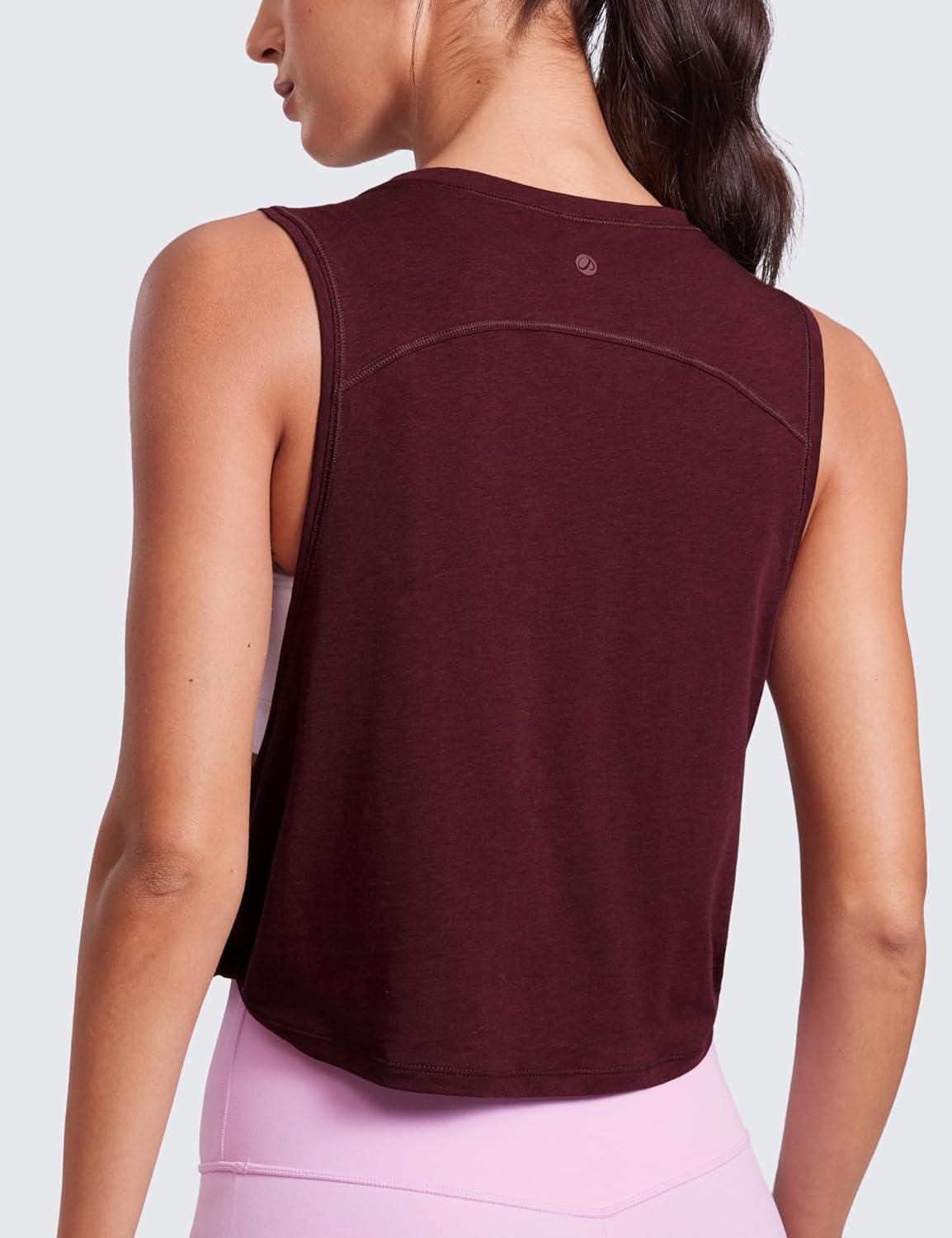 imageCRZ YOGA Pima Cotton Large Armhole Tank Tops for Women Workout Sport Athletic Yoga Running Gym Loose Crop Sleeveless ShirtsDeep Armholeberry Heather