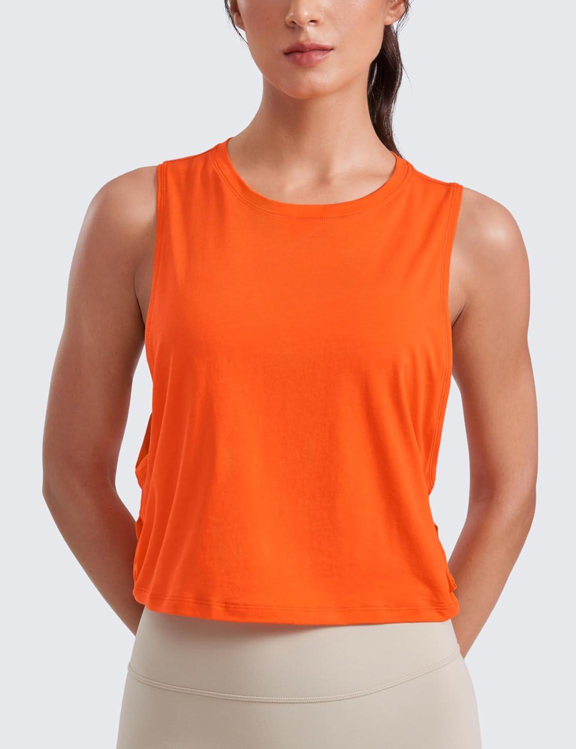 imageCRZ YOGA Pima Cotton Large Armhole Tank Tops for Women Workout Sport Athletic Yoga Running Gym Loose Crop Sleeveless ShirtsDeep Armholecoral