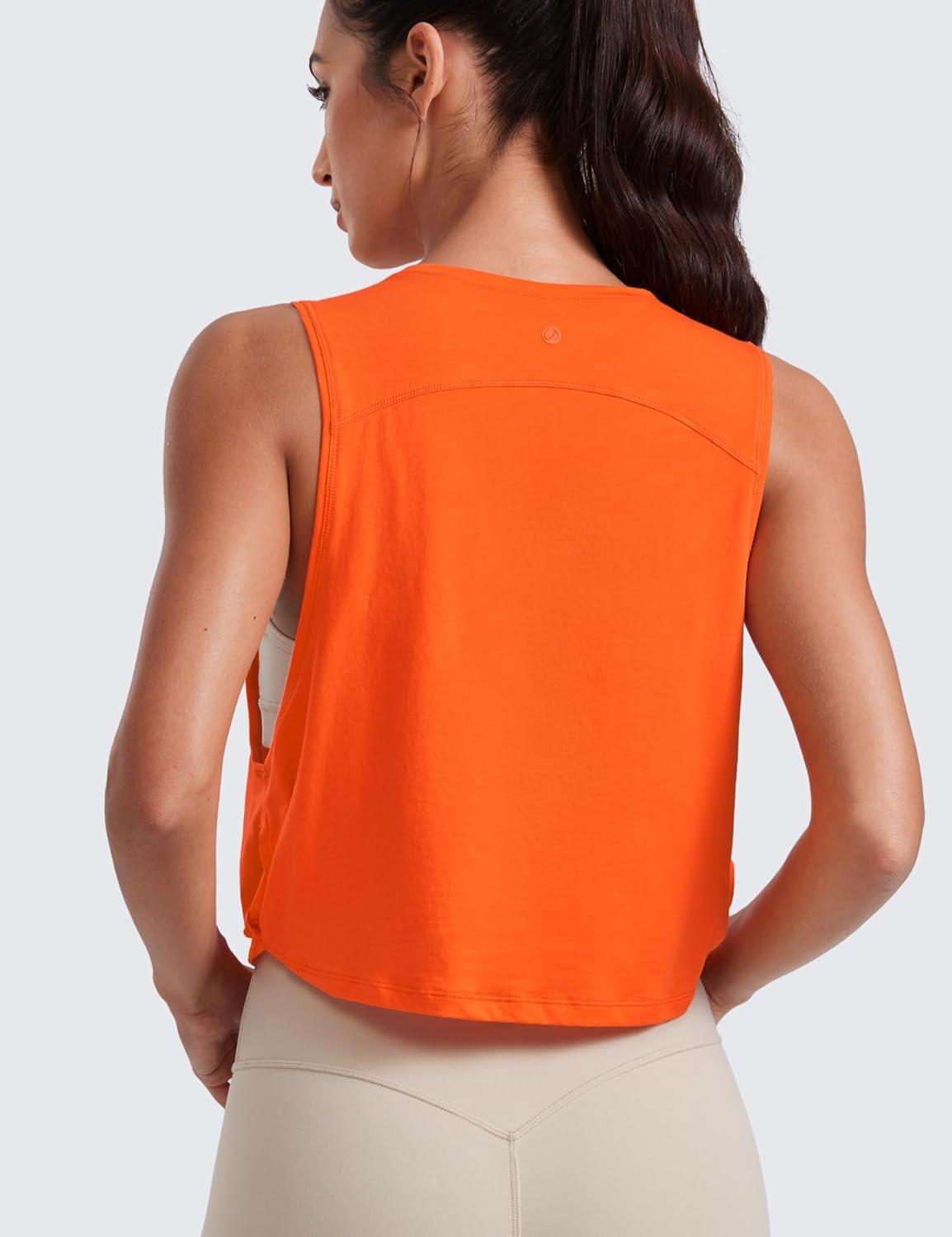 imageCRZ YOGA Pima Cotton Large Armhole Tank Tops for Women Workout Sport Athletic Yoga Running Gym Loose Crop Sleeveless ShirtsDeep Armholecoral