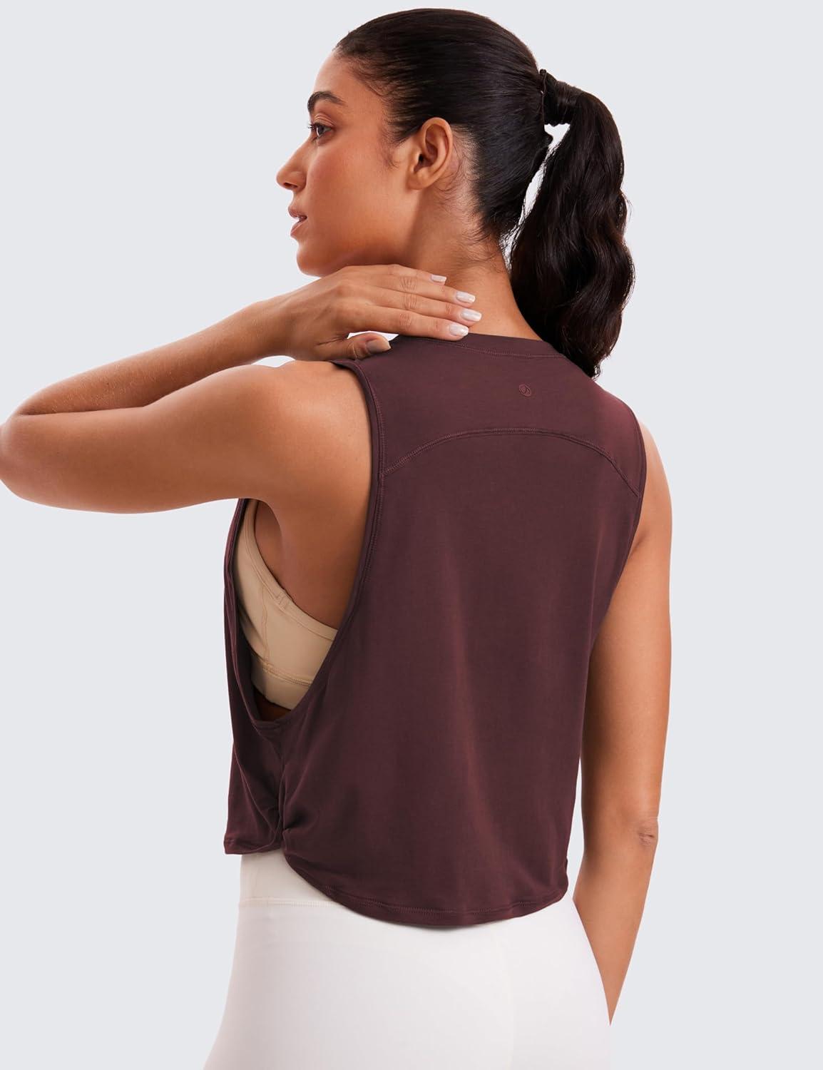 imageCRZ YOGA Pima Cotton Large Armhole Tank Tops for Women Workout Sport Athletic Yoga Running Gym Loose Crop Sleeveless ShirtsDeep Armholedark Red