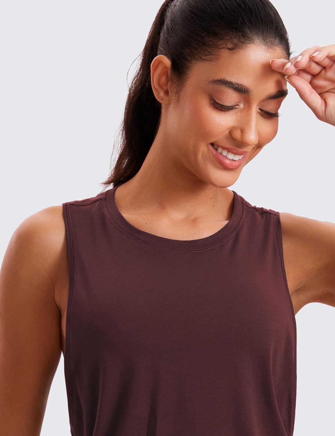 imageCRZ YOGA Pima Cotton Large Armhole Tank Tops for Women Workout Sport Athletic Yoga Running Gym Loose Crop Sleeveless ShirtsDeep Armholedark Red