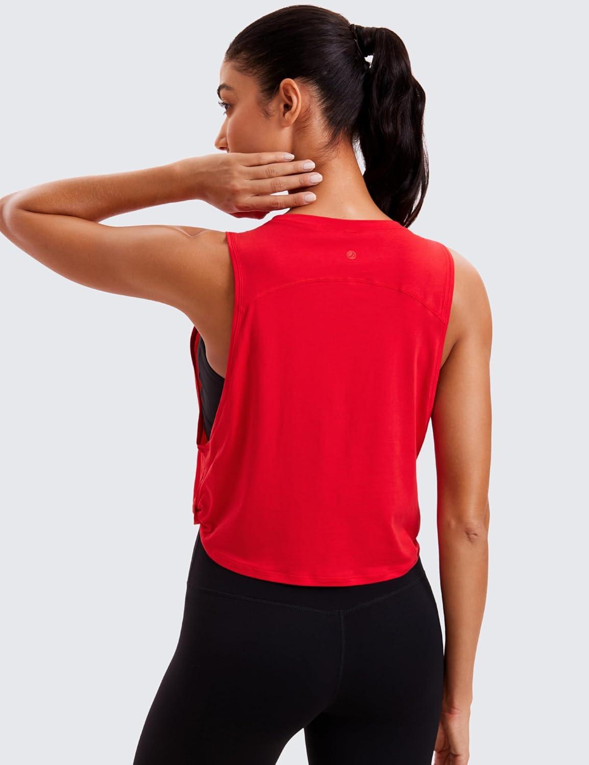 imageCRZ YOGA Pima Cotton Large Armhole Tank Tops for Women Workout Sport Athletic Yoga Running Gym Loose Crop Sleeveless ShirtsDeep Armholefestival Red