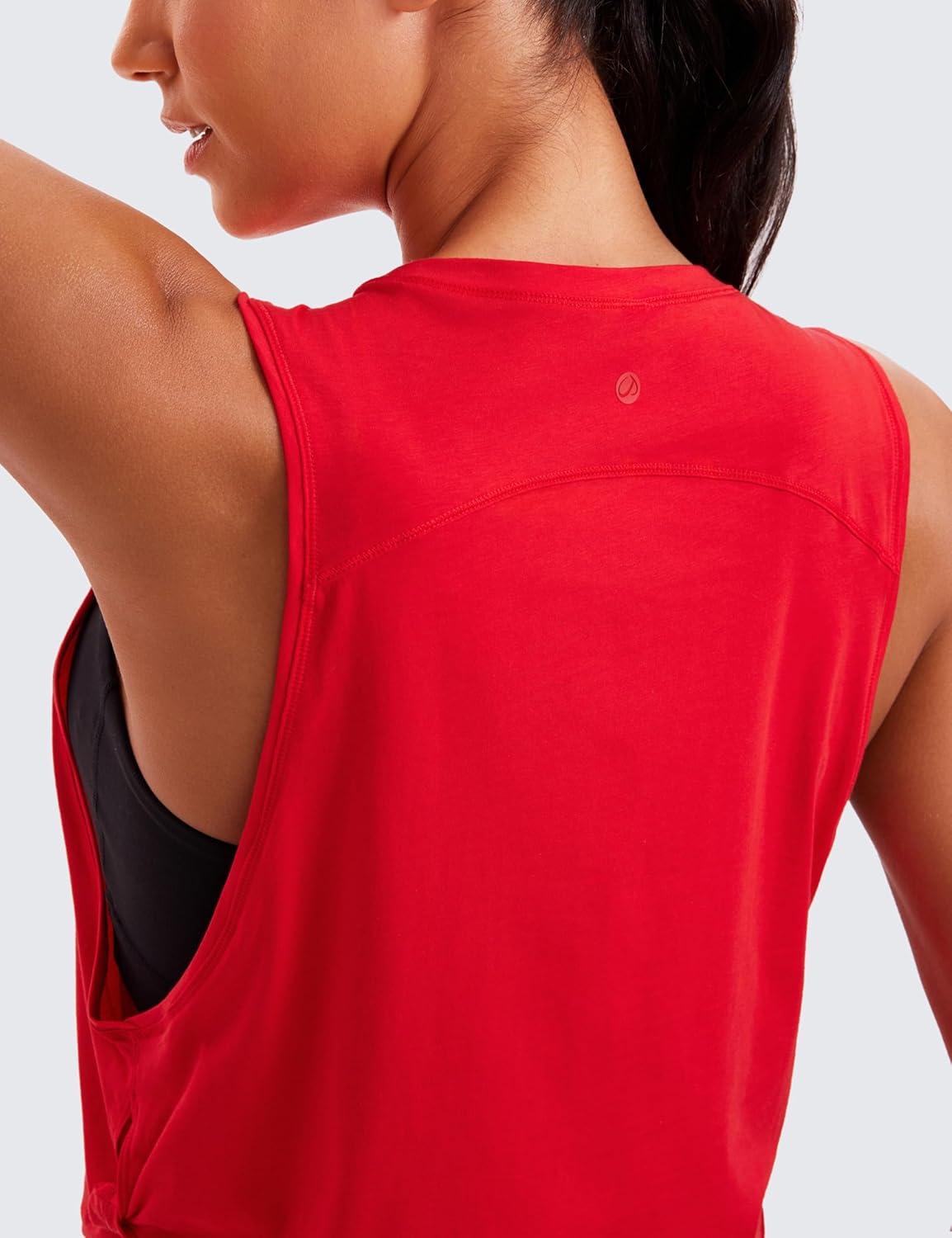 imageCRZ YOGA Pima Cotton Large Armhole Tank Tops for Women Workout Sport Athletic Yoga Running Gym Loose Crop Sleeveless ShirtsDeep Armholefestival Red