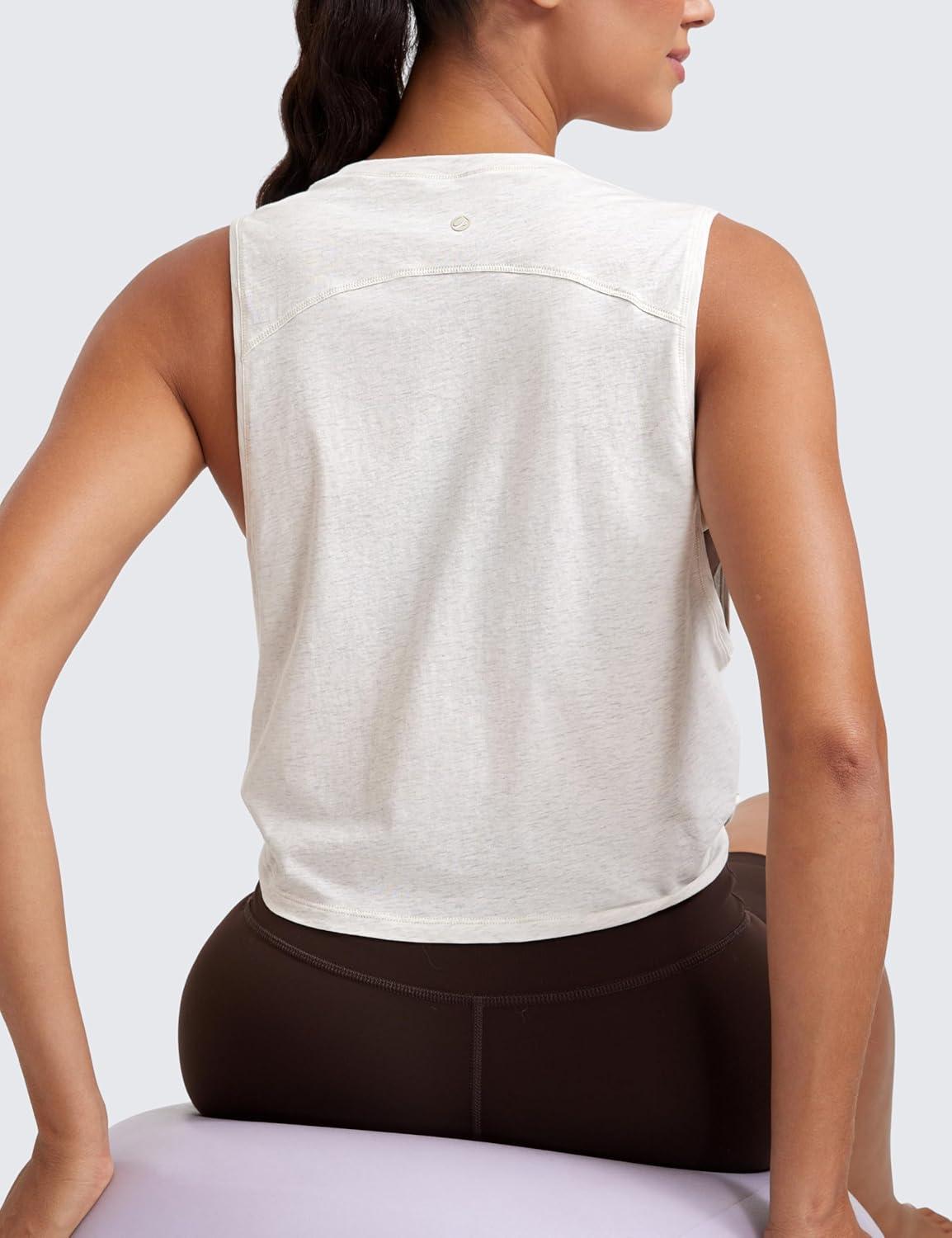 imageCRZ YOGA Pima Cotton Large Armhole Tank Tops for Women Workout Sport Athletic Yoga Running Gym Loose Crop Sleeveless ShirtsDeep Armholeice GreyWhite