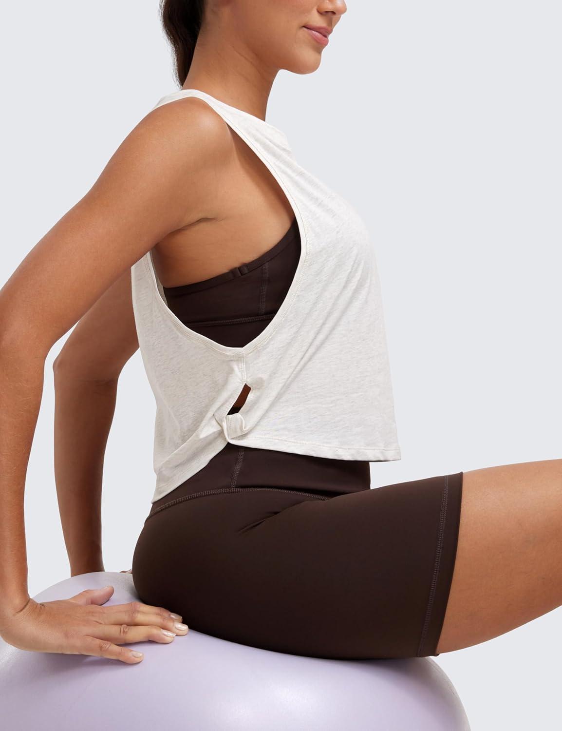 imageCRZ YOGA Pima Cotton Large Armhole Tank Tops for Women Workout Sport Athletic Yoga Running Gym Loose Crop Sleeveless ShirtsDeep Armholeice GreyWhite