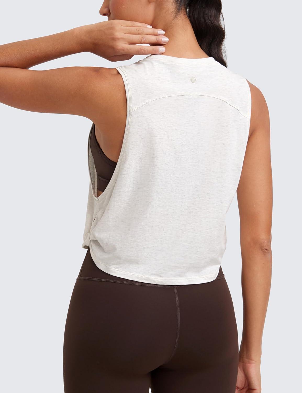imageCRZ YOGA Pima Cotton Large Armhole Tank Tops for Women Workout Sport Athletic Yoga Running Gym Loose Crop Sleeveless ShirtsDeep Armholeice GreyWhite