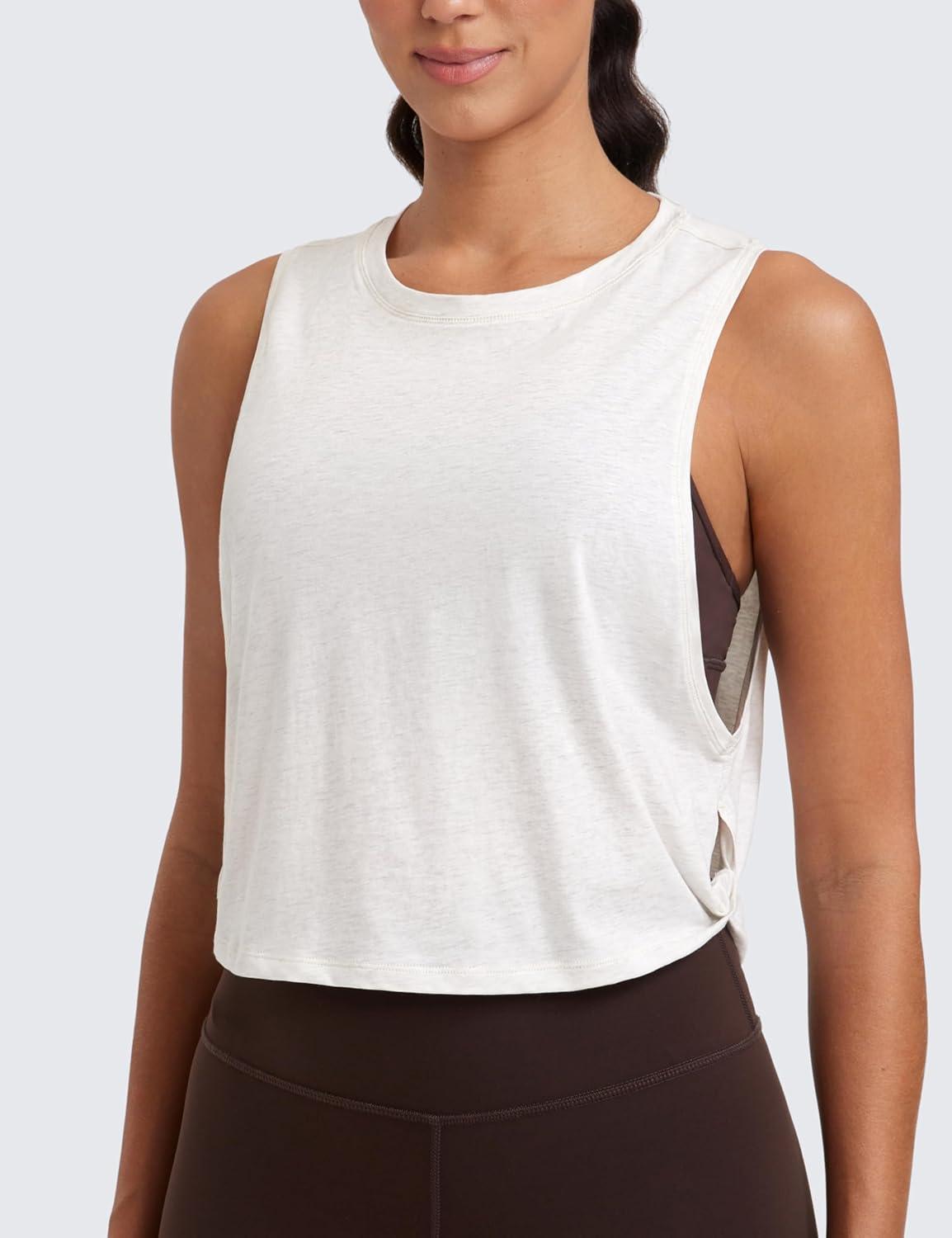 imageCRZ YOGA Pima Cotton Large Armhole Tank Tops for Women Workout Sport Athletic Yoga Running Gym Loose Crop Sleeveless ShirtsDeep Armholeice GreyWhite