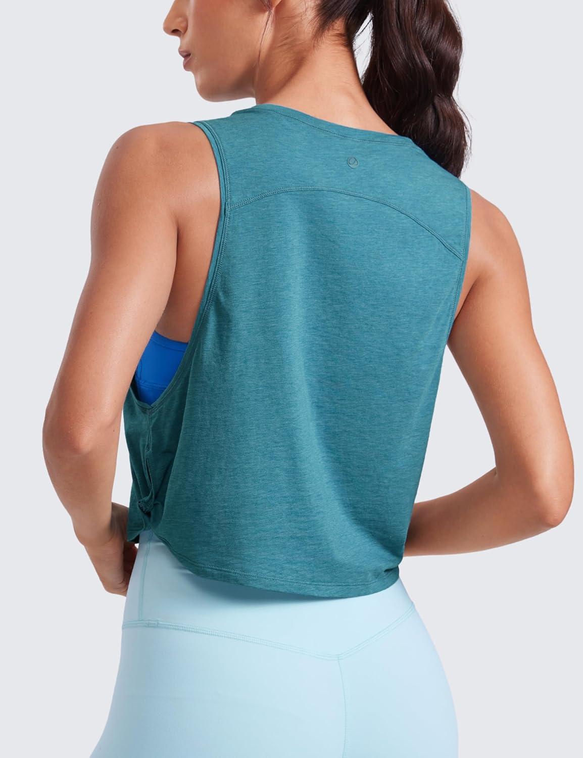 imageCRZ YOGA Pima Cotton Large Armhole Tank Tops for Women Workout Sport Athletic Yoga Running Gym Loose Crop Sleeveless ShirtsDeep Armholekingfisher Heather
