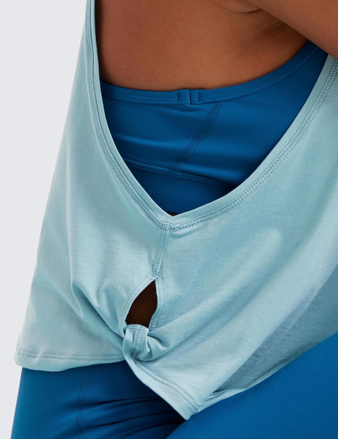 imageCRZ YOGA Pima Cotton Large Armhole Tank Tops for Women Workout Sport Athletic Yoga Running Gym Loose Crop Sleeveless ShirtsDeep Armholepure Blue