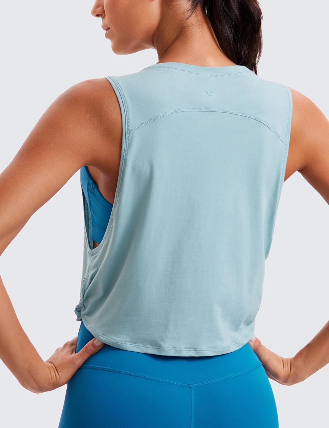 imageCRZ YOGA Pima Cotton Large Armhole Tank Tops for Women Workout Sport Athletic Yoga Running Gym Loose Crop Sleeveless ShirtsDeep Armholepure Blue