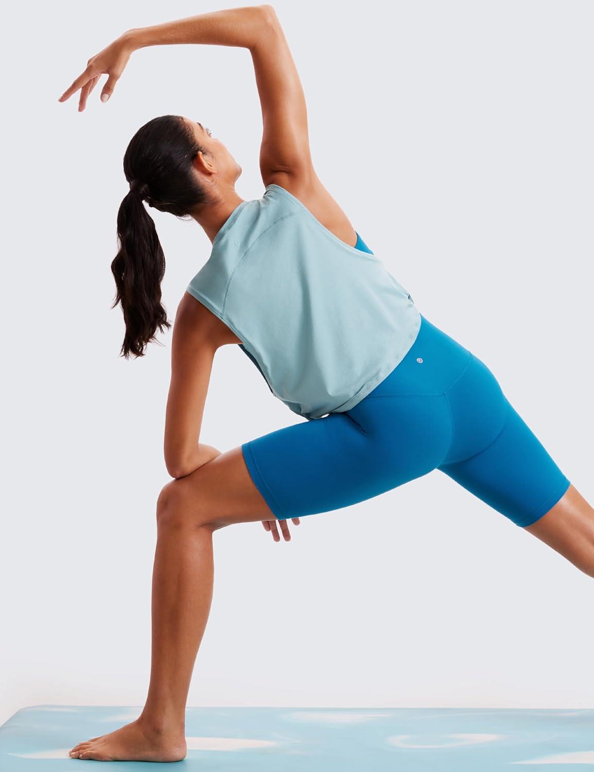 imageCRZ YOGA Pima Cotton Large Armhole Tank Tops for Women Workout Sport Athletic Yoga Running Gym Loose Crop Sleeveless ShirtsDeep Armholepure Blue