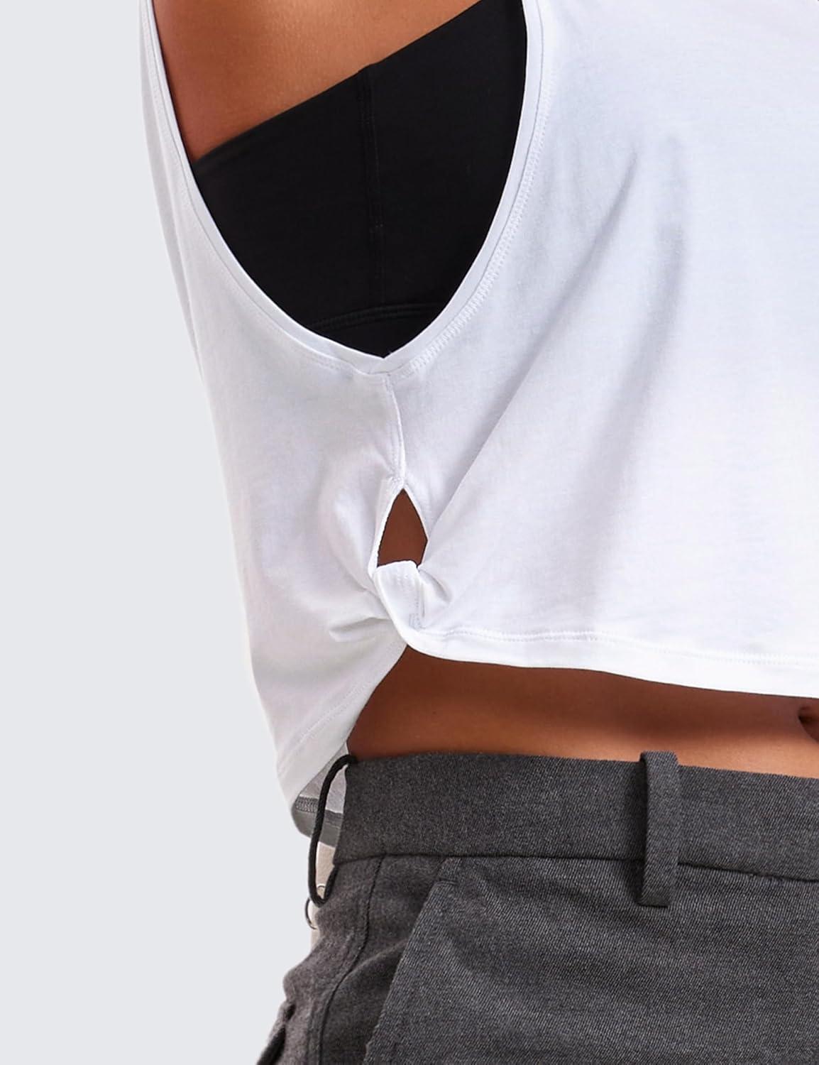 imageCRZ YOGA Pima Cotton Large Armhole Tank Tops for Women Workout Sport Athletic Yoga Running Gym Loose Crop Sleeveless ShirtsDeep Armholewhite
