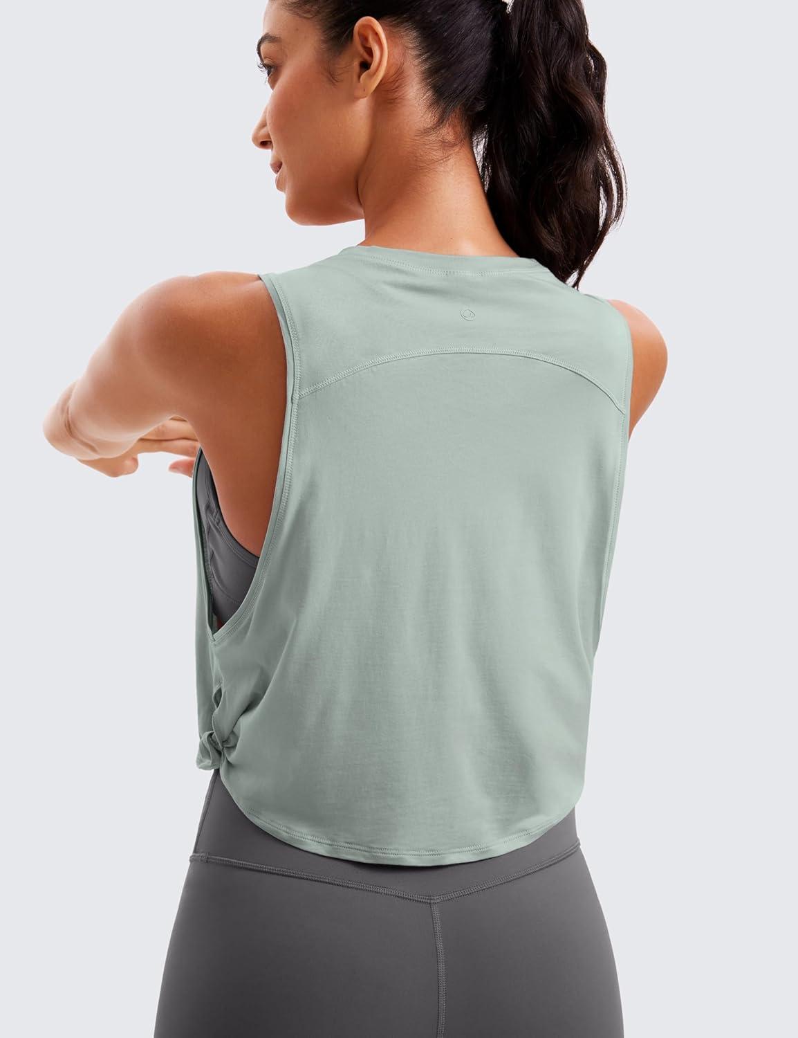 imageCRZ YOGA Pima Cotton Large Armhole Tank Tops for Women Workout Sport Athletic Yoga Running Gym Loose Crop Sleeveless ShirtsJade Grey