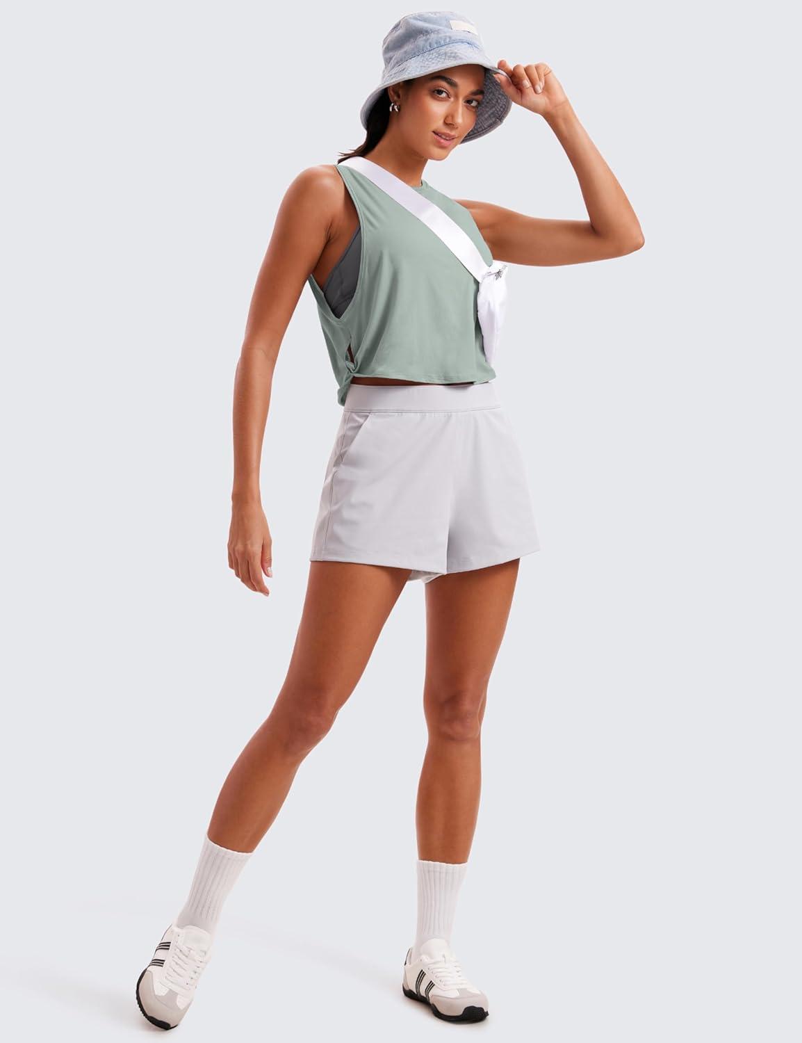 imageCRZ YOGA Pima Cotton Large Armhole Tank Tops for Women Workout Sport Athletic Yoga Running Gym Loose Crop Sleeveless ShirtsJade Grey