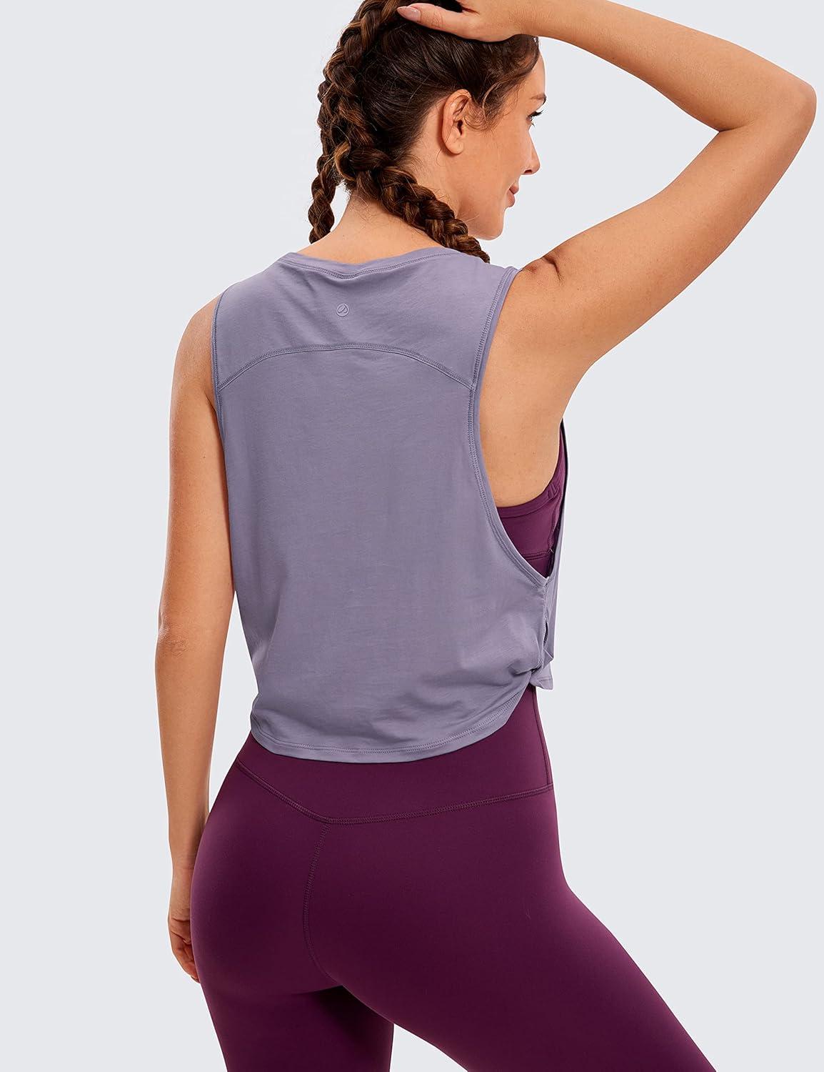imageCRZ YOGA Pima Cotton Large Armhole Tank Tops for Women Workout Sport Athletic Yoga Running Gym Loose Crop Sleeveless ShirtsLavender Gray