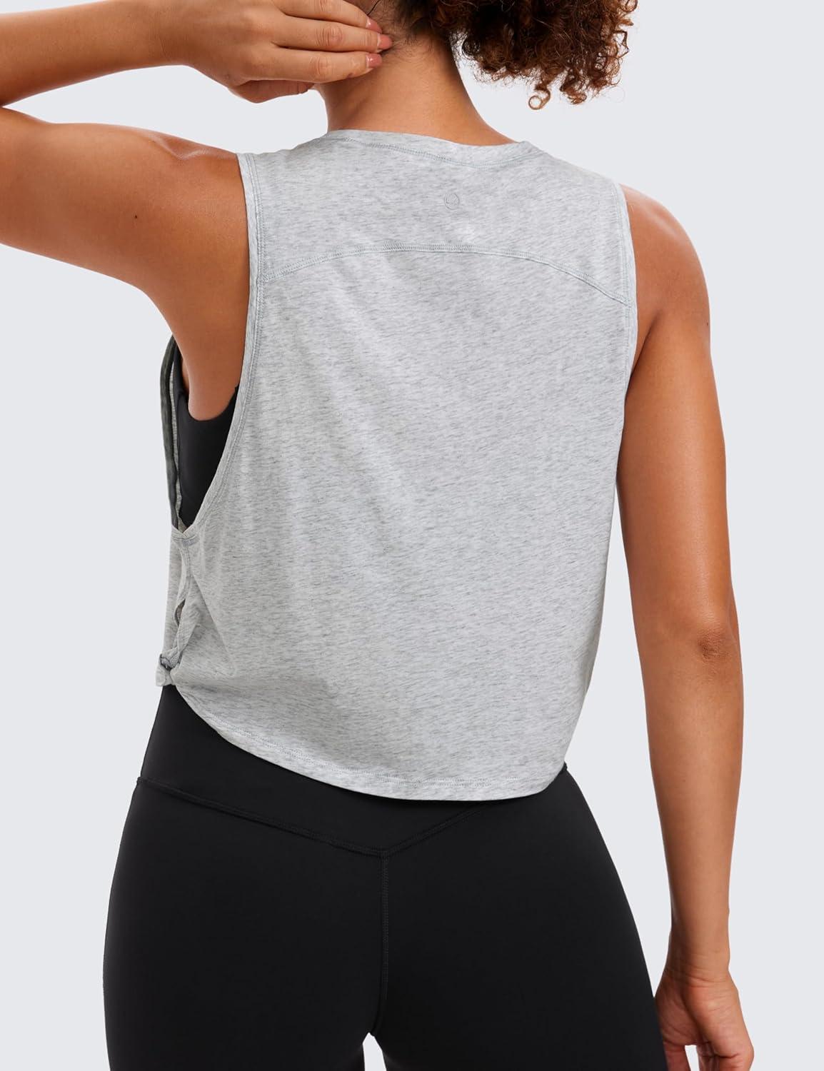 imageCRZ YOGA Pima Cotton Large Armhole Tank Tops for Women Workout Sport Athletic Yoga Running Gym Loose Crop Sleeveless ShirtsLight Grey Heather