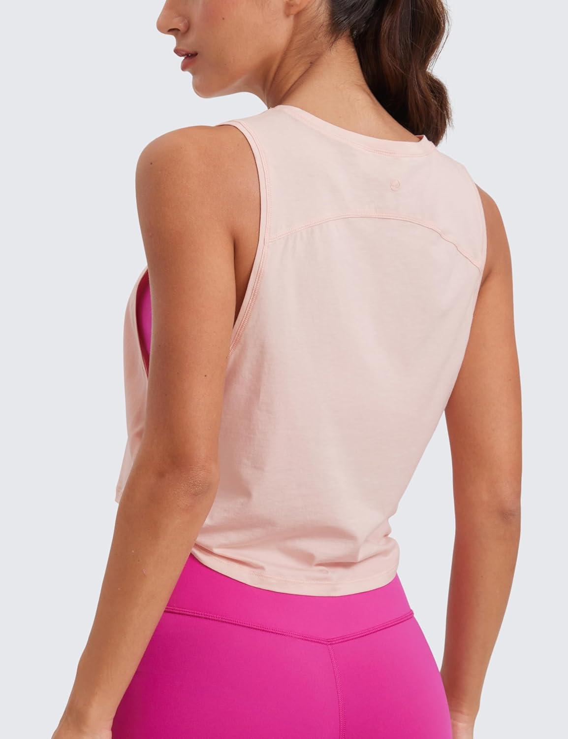 imageCRZ YOGA Pima Cotton Large Armhole Tank Tops for Women Workout Sport Athletic Yoga Running Gym Loose Crop Sleeveless ShirtsMarshmallow Pink