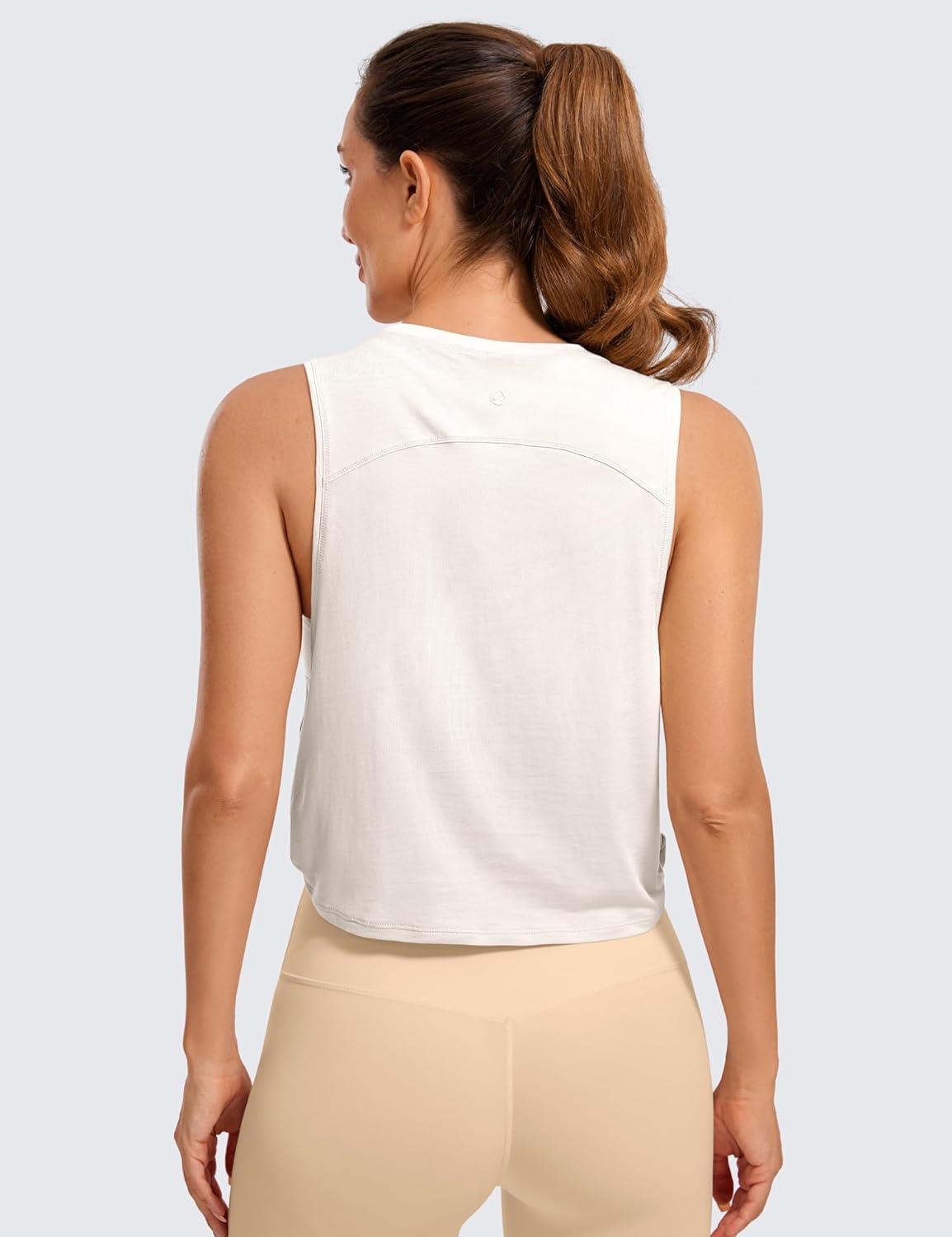 imageCRZ YOGA Pima Cotton Large Armhole Tank Tops for Women Workout Sport Athletic Yoga Running Gym Loose Crop Sleeveless ShirtsMilky White Bone