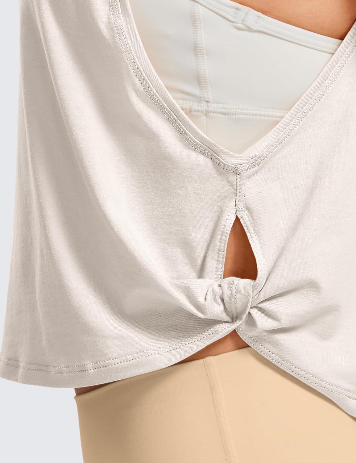 imageCRZ YOGA Pima Cotton Large Armhole Tank Tops for Women Workout Sport Athletic Yoga Running Gym Loose Crop Sleeveless ShirtsMilky White Bone