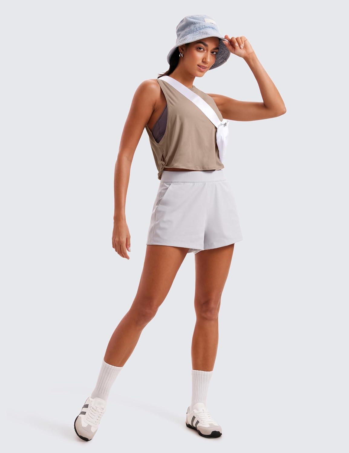 imageCRZ YOGA Pima Cotton Large Armhole Tank Tops for Women Workout Sport Athletic Yoga Running Gym Loose Crop Sleeveless ShirtsMortar Color