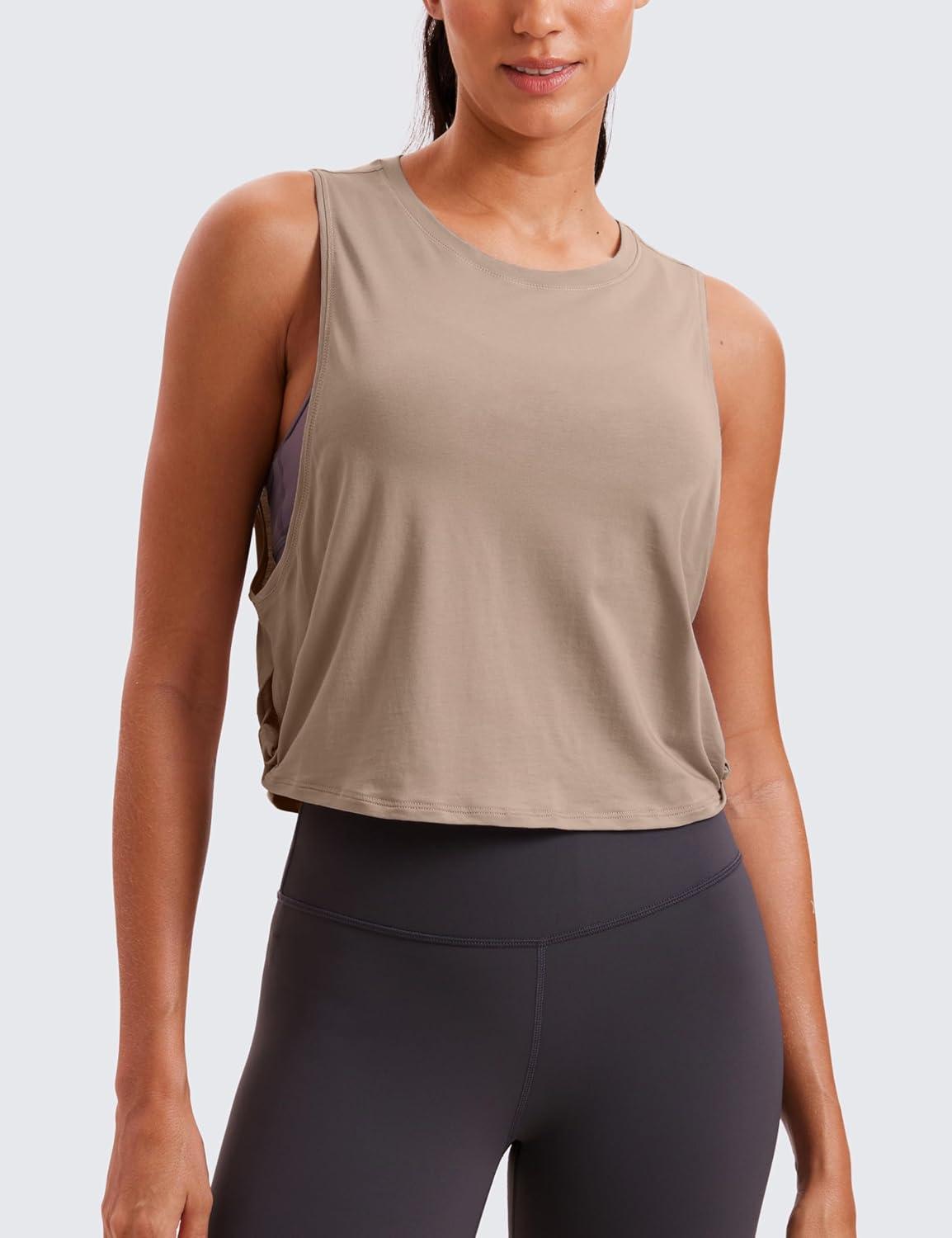 imageCRZ YOGA Pima Cotton Large Armhole Tank Tops for Women Workout Sport Athletic Yoga Running Gym Loose Crop Sleeveless ShirtsMortar Color