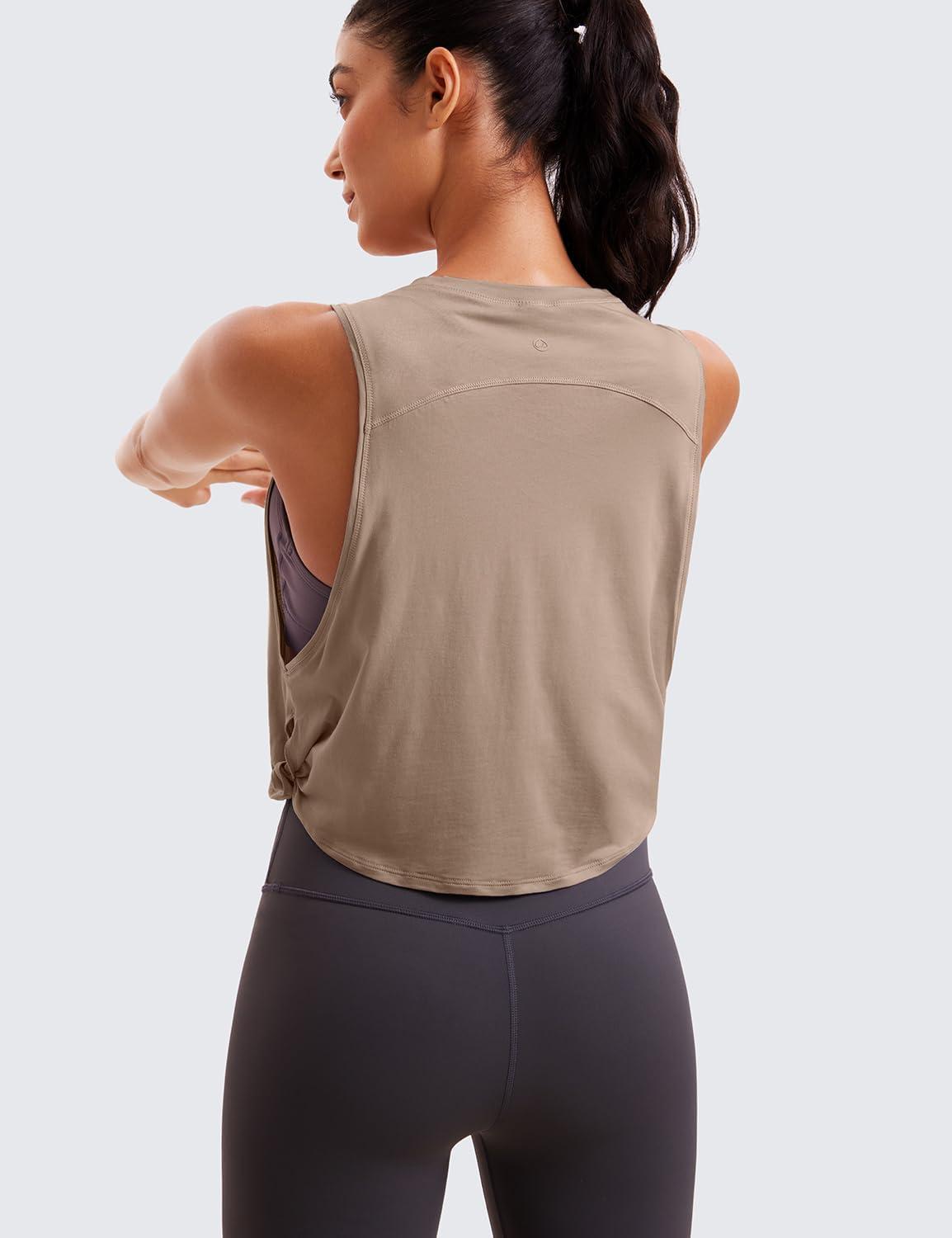 imageCRZ YOGA Pima Cotton Large Armhole Tank Tops for Women Workout Sport Athletic Yoga Running Gym Loose Crop Sleeveless ShirtsMortar Color