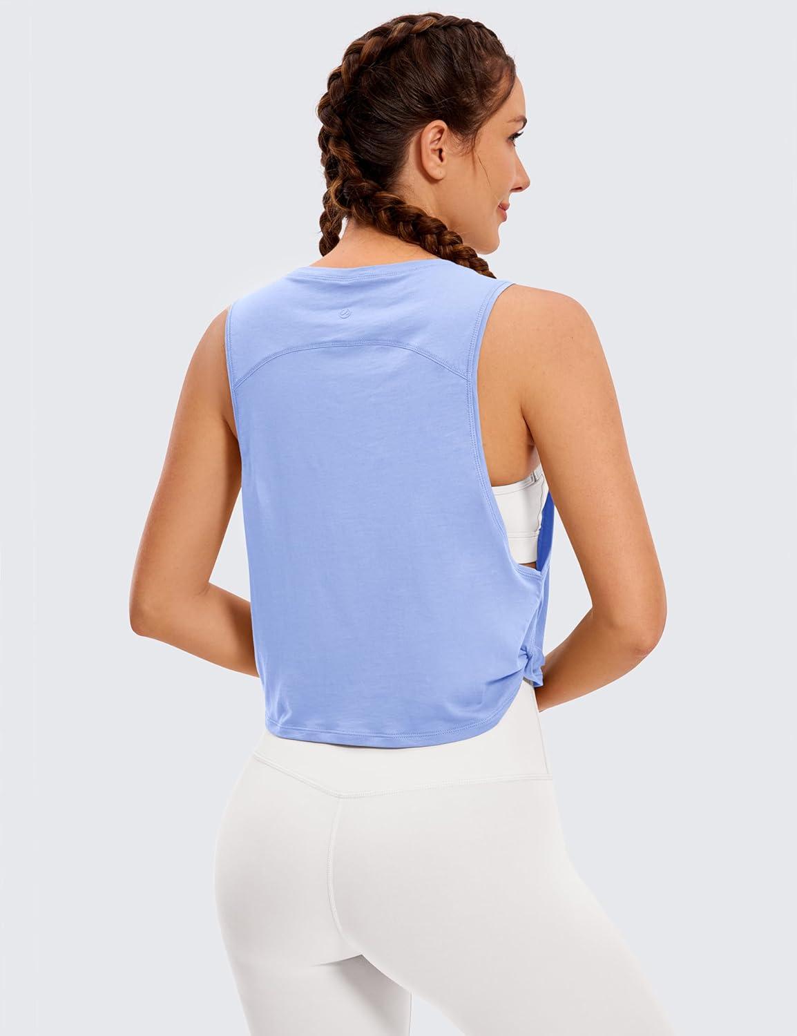 imageCRZ YOGA Pima Cotton Large Armhole Tank Tops for Women Workout Sport Athletic Yoga Running Gym Loose Crop Sleeveless ShirtsPeriwinkle Purple