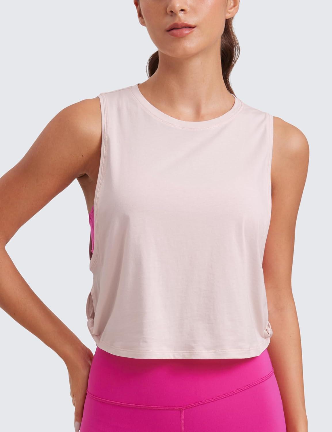 imageCRZ YOGA Pima Cotton Large Armhole Tank Tops for Women Workout Sport Athletic Yoga Running Gym Loose Crop Sleeveless ShirtsSmoky Blush