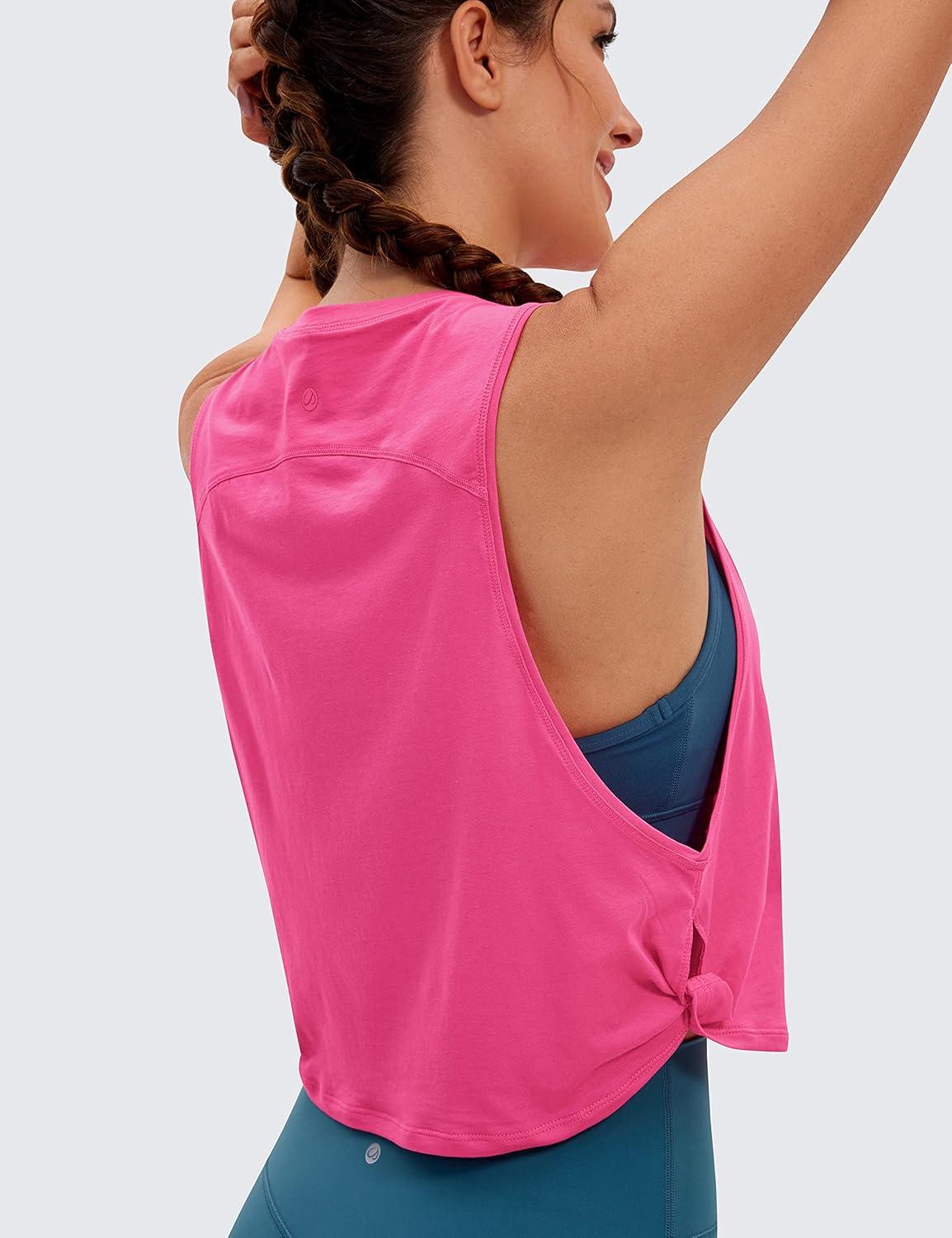 imageCRZ YOGA Pima Cotton Large Armhole Tank Tops for Women Workout Sport Athletic Yoga Running Gym Loose Crop Sleeveless ShirtsSonic Pink