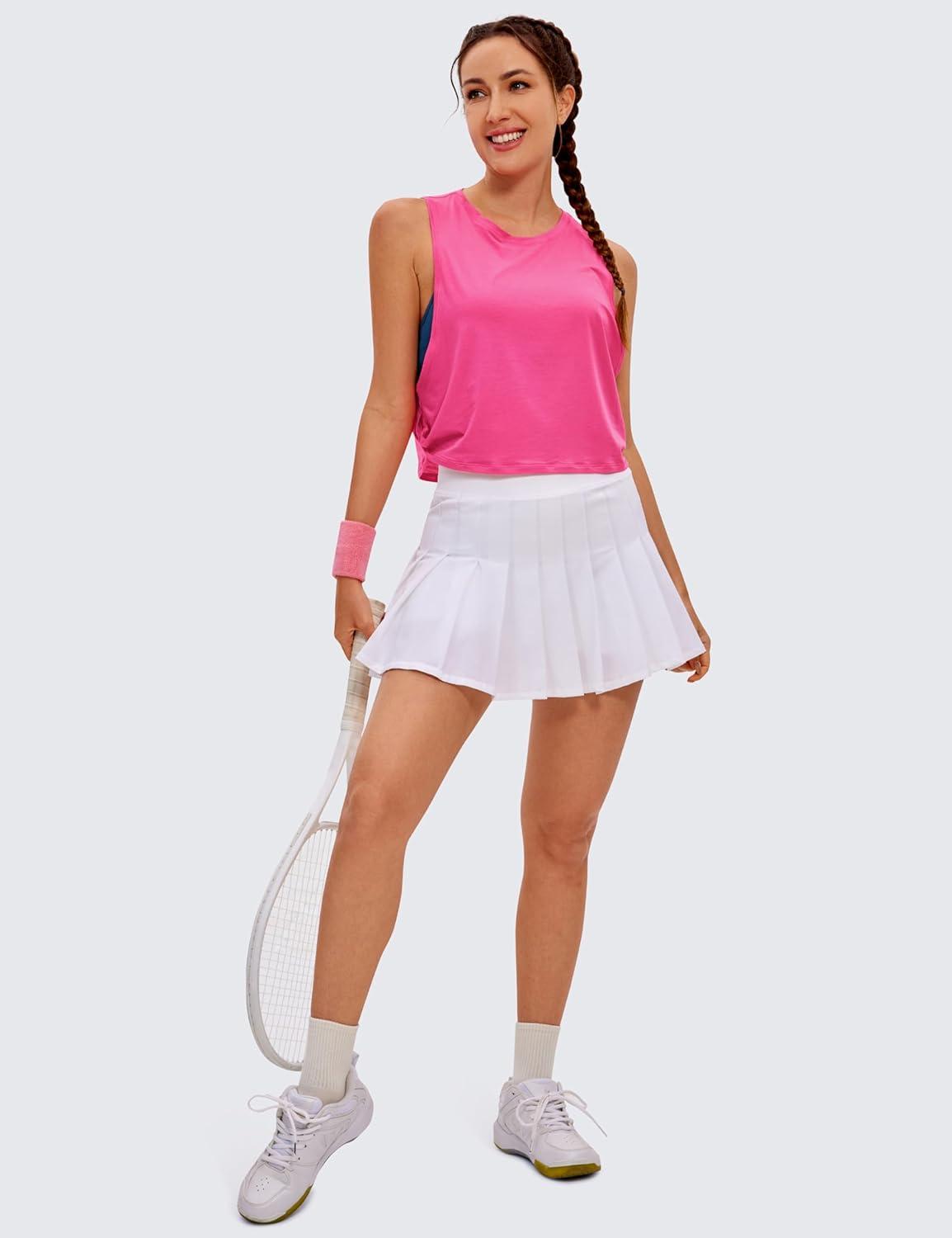 imageCRZ YOGA Pima Cotton Large Armhole Tank Tops for Women Workout Sport Athletic Yoga Running Gym Loose Crop Sleeveless ShirtsSonic Pink