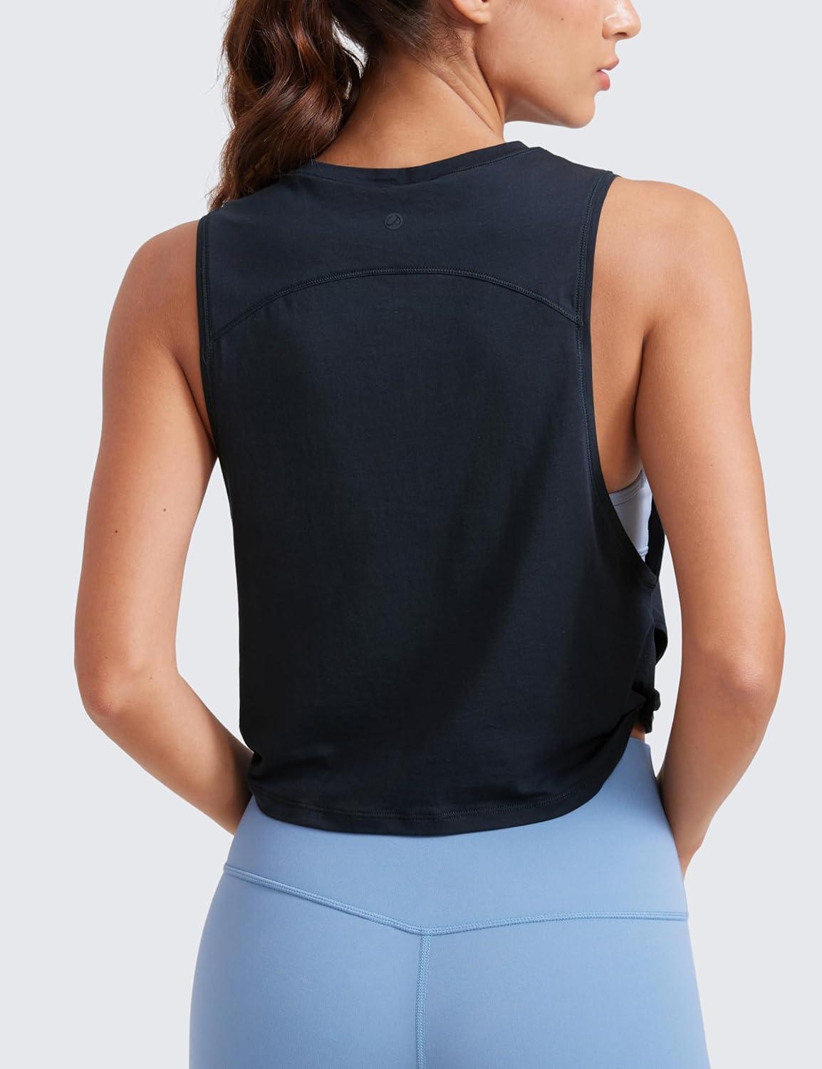 imageCRZ YOGA Pima Cotton Large Armhole Tank Tops for Women Workout Sport Athletic Yoga Running Gym Loose Crop Sleeveless ShirtsTrue Navy