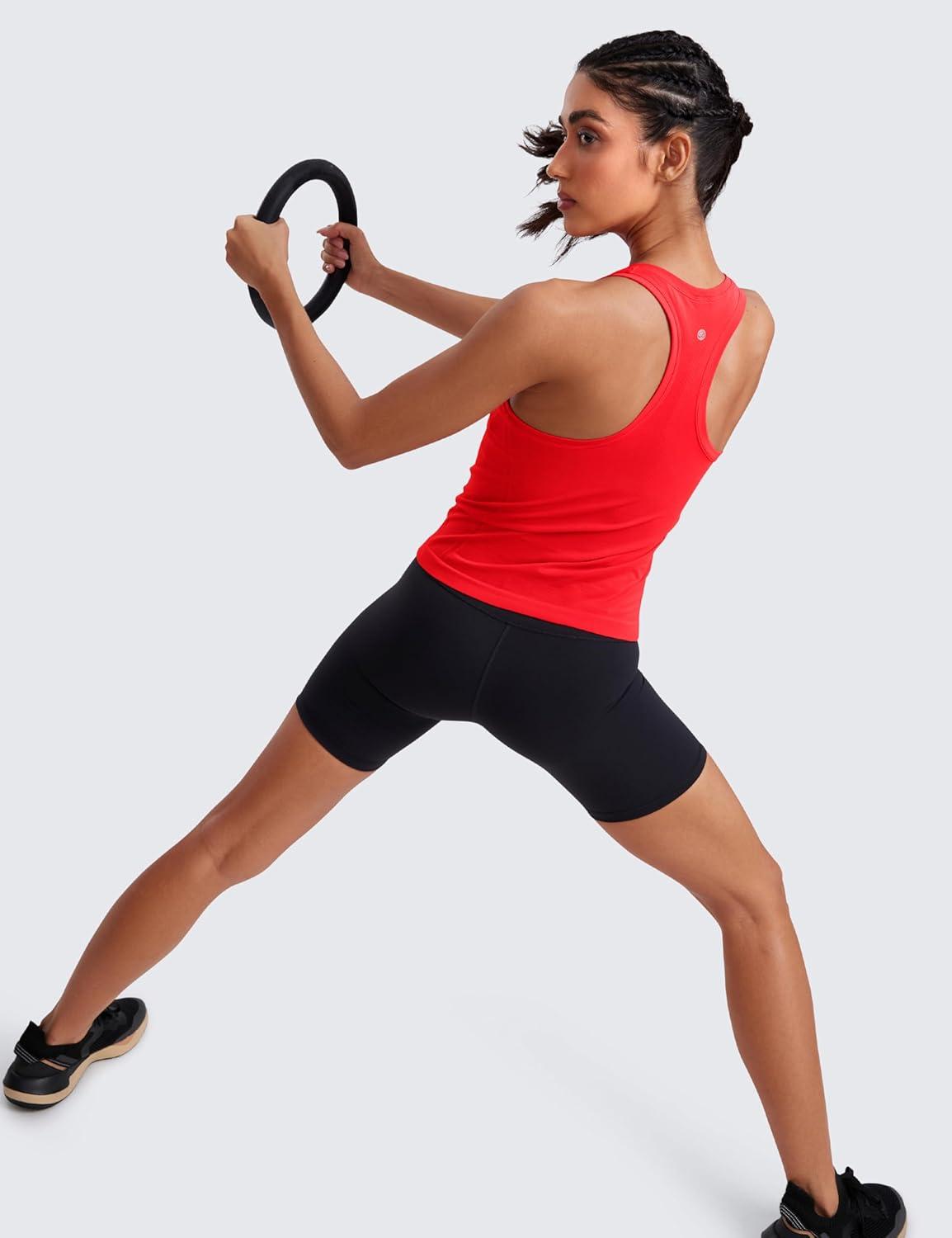 imageCRZ YOGA Seamless Crewneck Tank Tops for Women Workout Athletic Running Gym Sleeveless Shirts Racerback Breathable TeeDeep Red